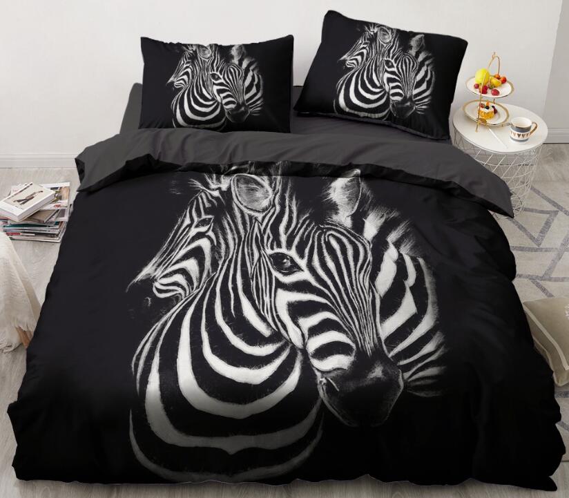 3D Zebra On Black 8050 Bed Pillowcases Quilt