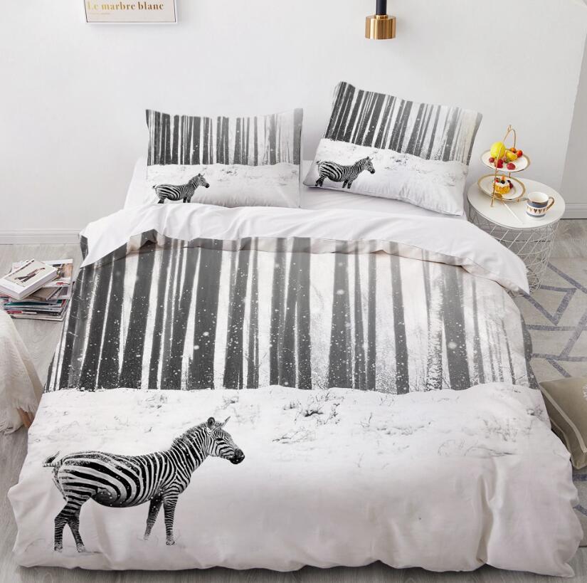 3D Zebra Snow Forest 8053 Bed Pillowcases Quilt