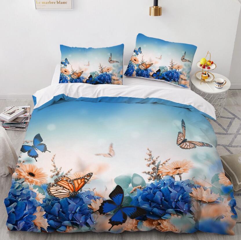 3D Blue Pink Flower Butterfly 9174 Bed Pillowcases Quilt