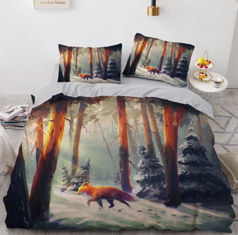 3D Fox Snow 8011 Bed Pillowcases Quilt