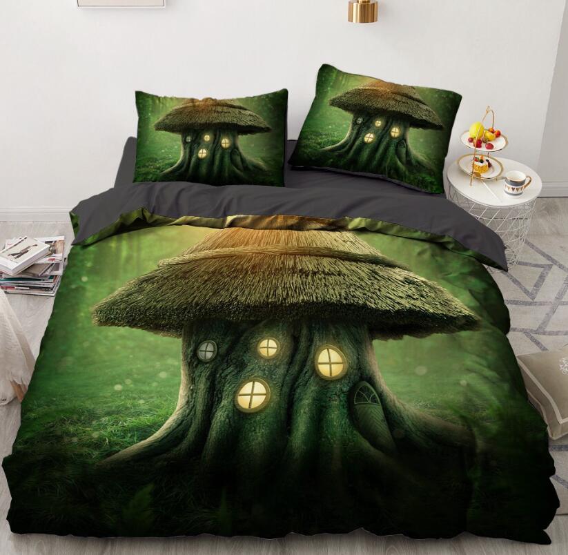 3D Green Tree House 9200 Bed Pillowcases Quilt