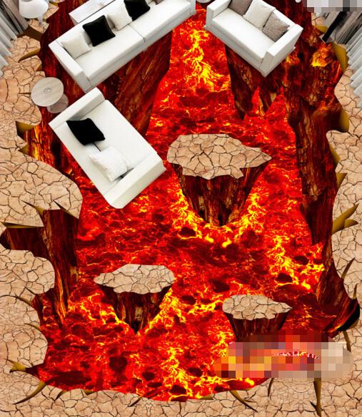 3D Fiery Magma Floor Mural Wallpaper AJ Wallpaper 2