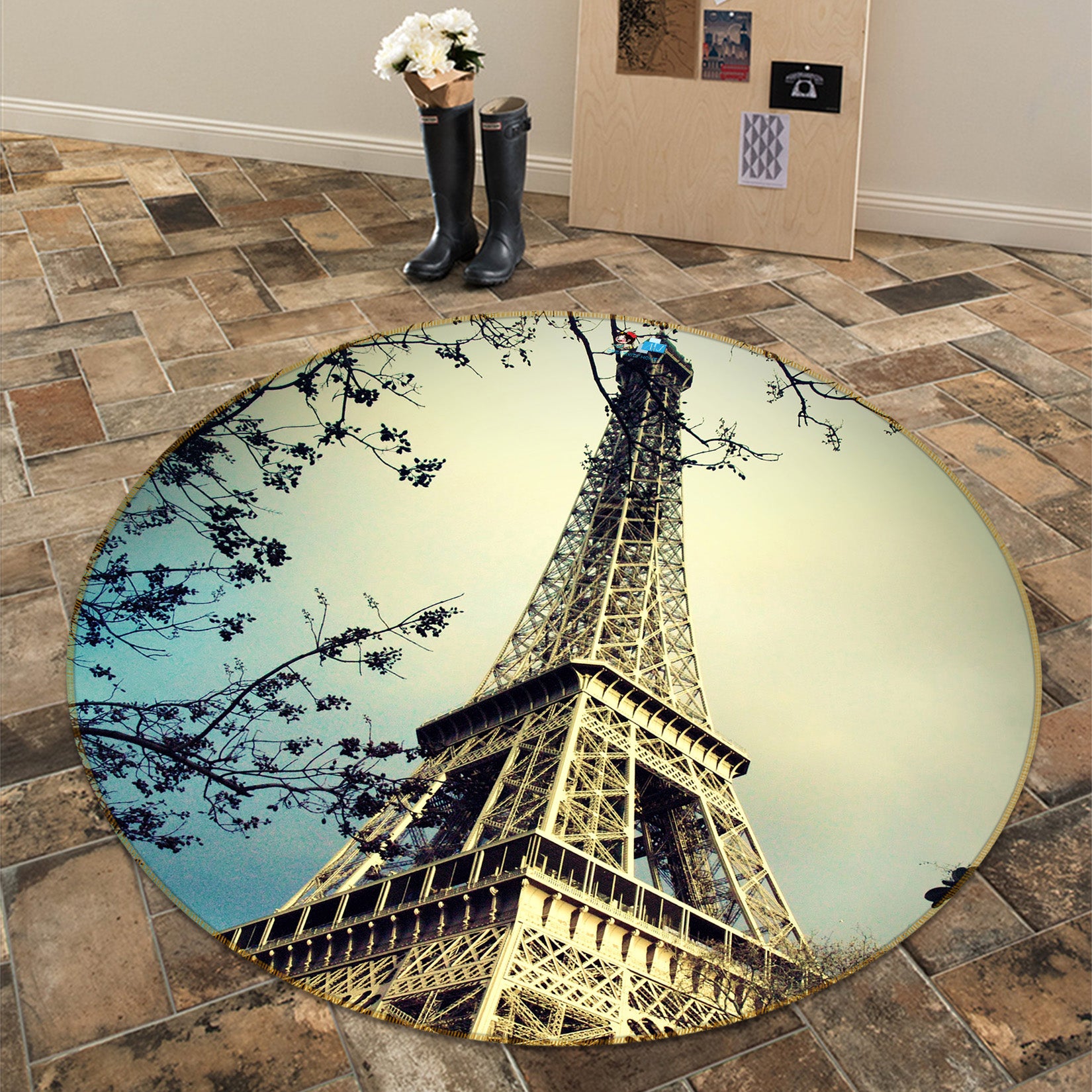 3D Eiffel Tower 74115 Round Non Slip Rug Mat
