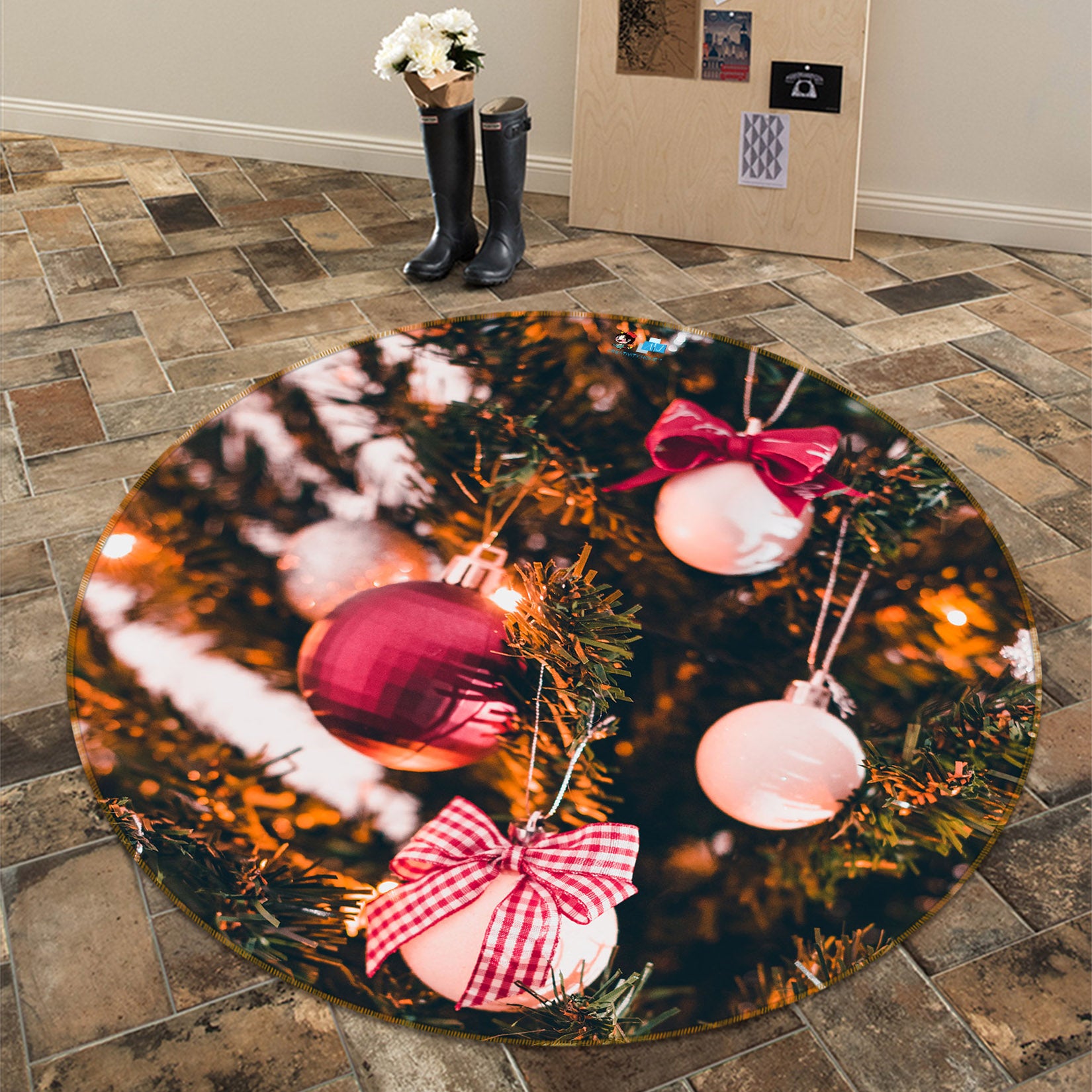3D Ball Pendant 54195 Christmas Round Non Slip Rug Mat Xmas