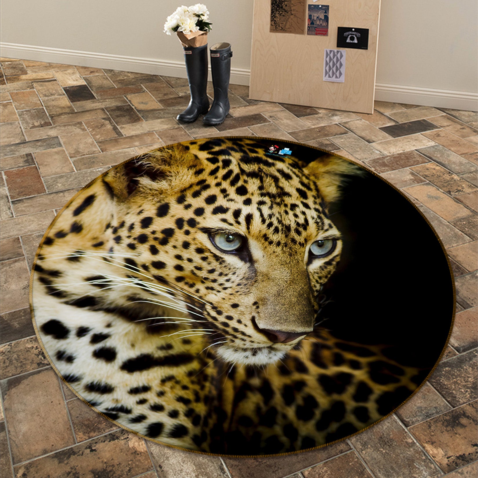 3D Leopard 74009 Round Non Slip Rug Mat