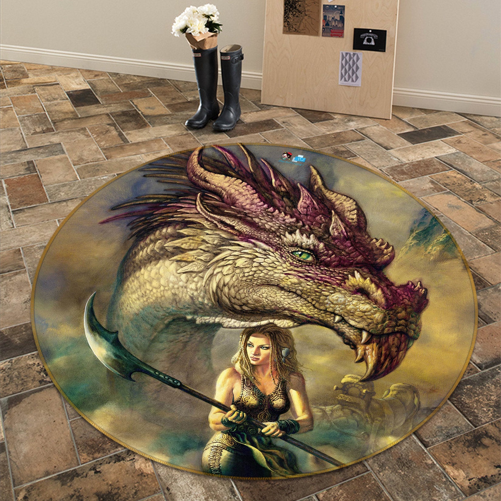 3D Dragon Woman Arms 6146 Ciruelo Rug Round Non Slip Rug Mat