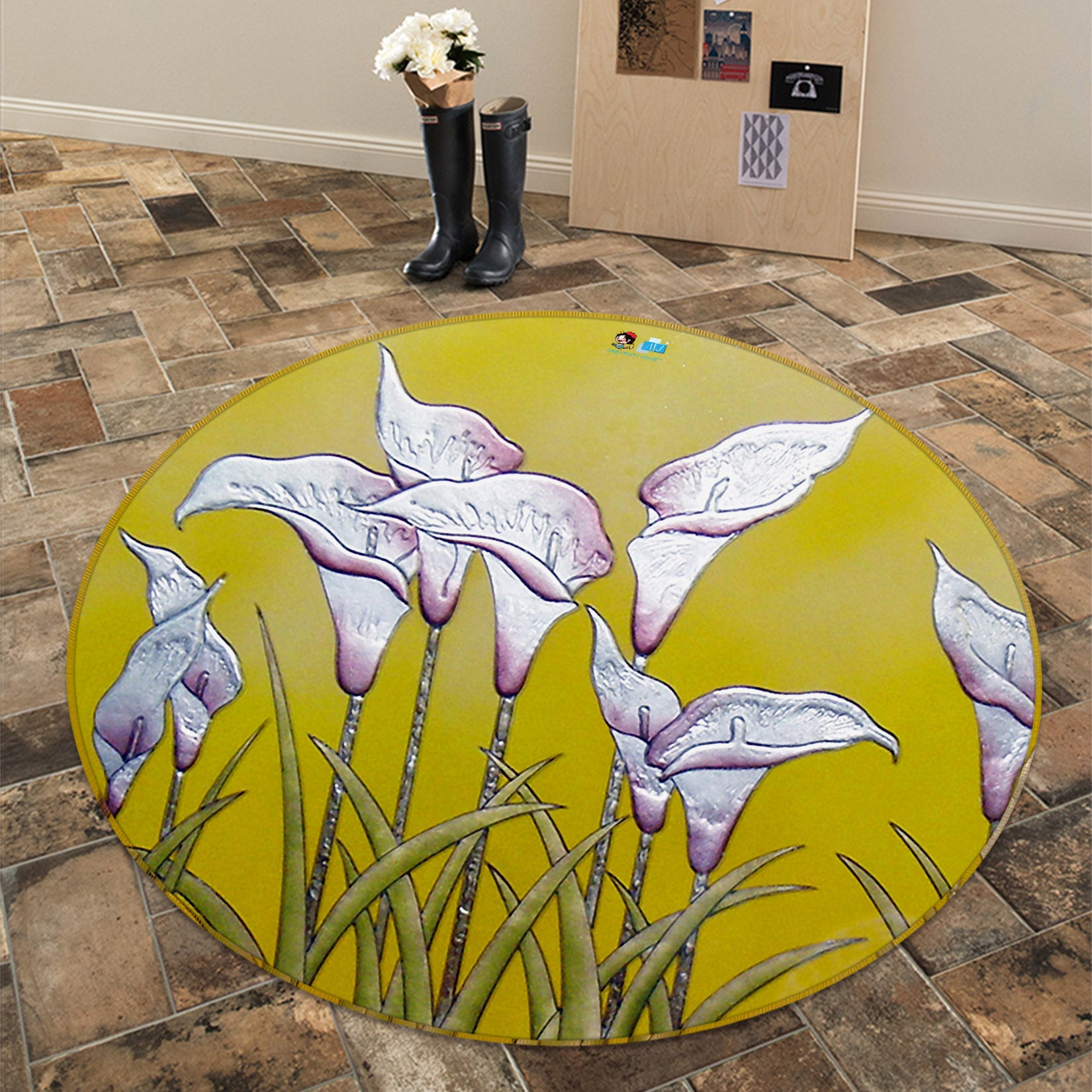 3D Flowers 74007 Round Non Slip Rug Mat