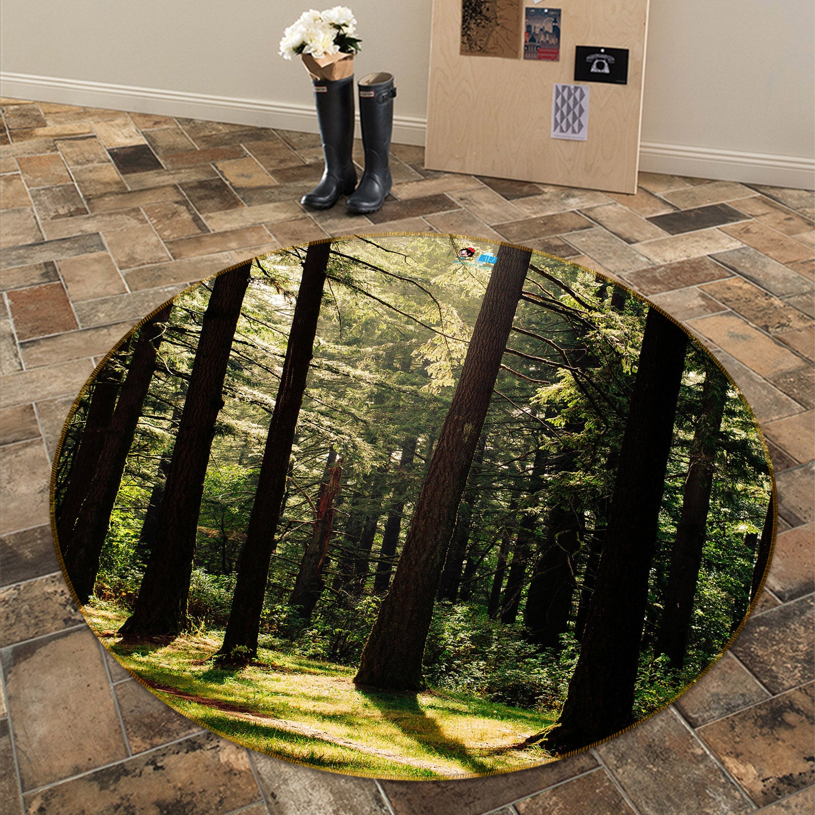 3D Forest 75081 Round Non Slip Rug Mat