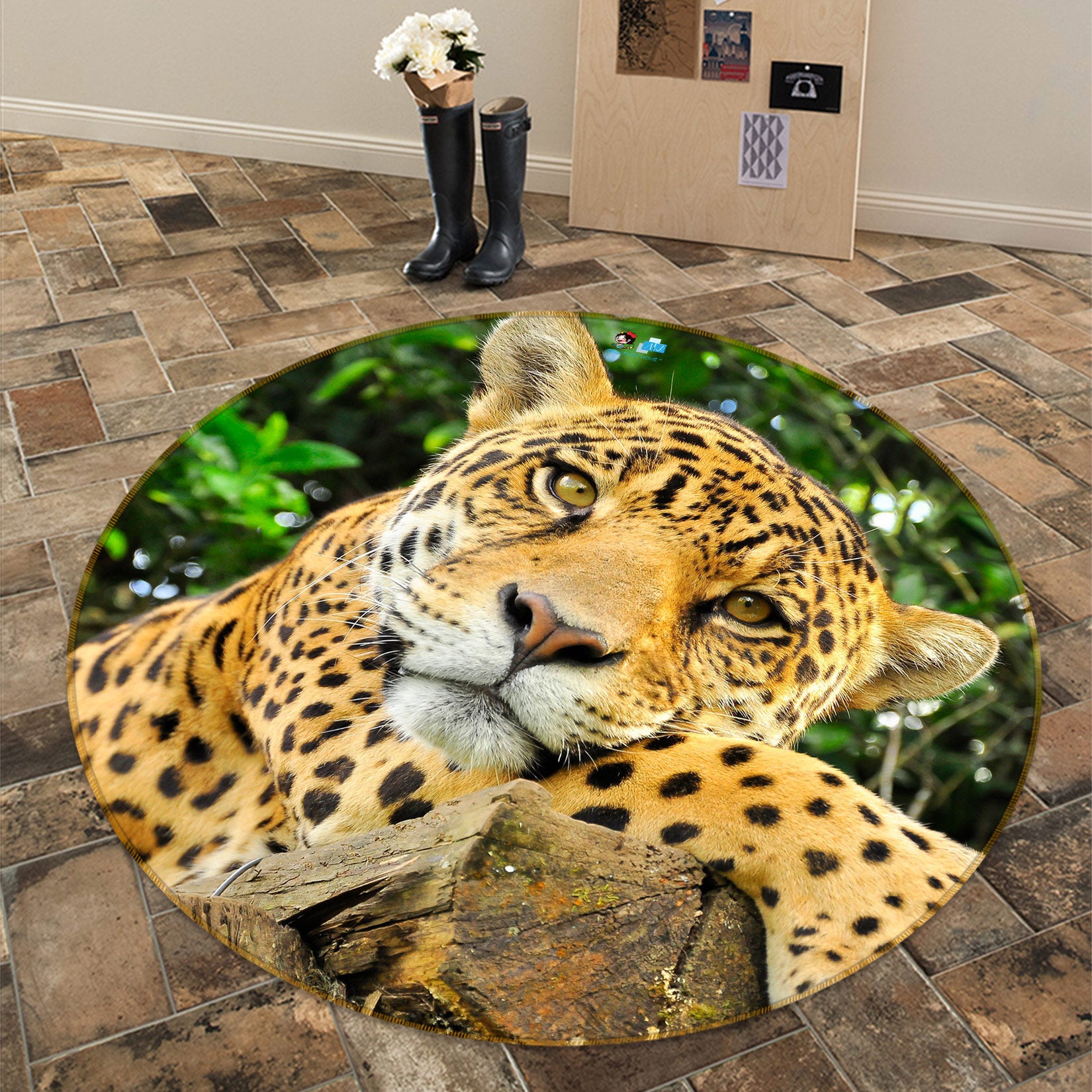 3D Leopard 81173 Round Non Slip Rug Mat