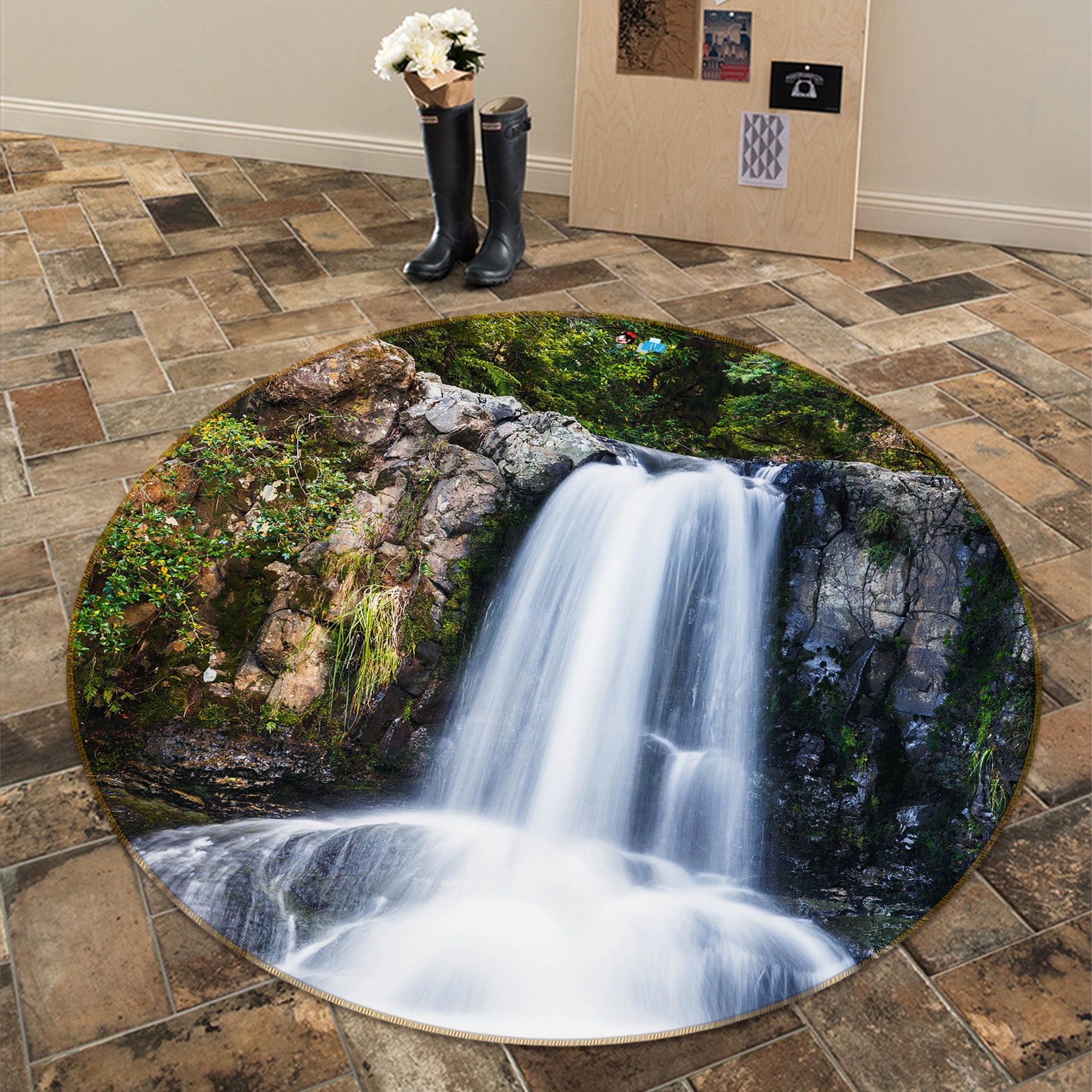3D Waterfall 69177 Round Non Slip Rug Mat