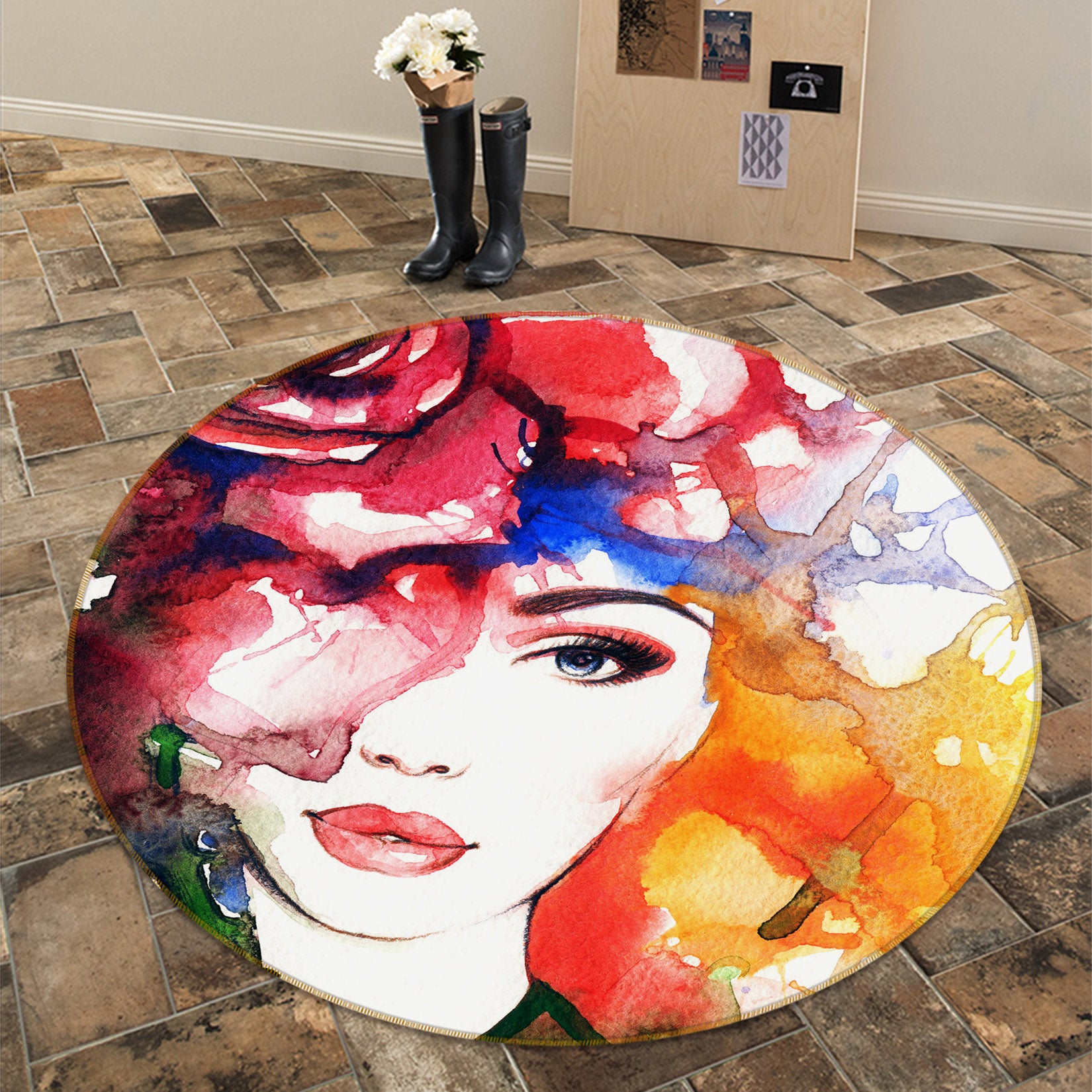 3D Flower Girl 36224 Round Non Slip Rug Mat