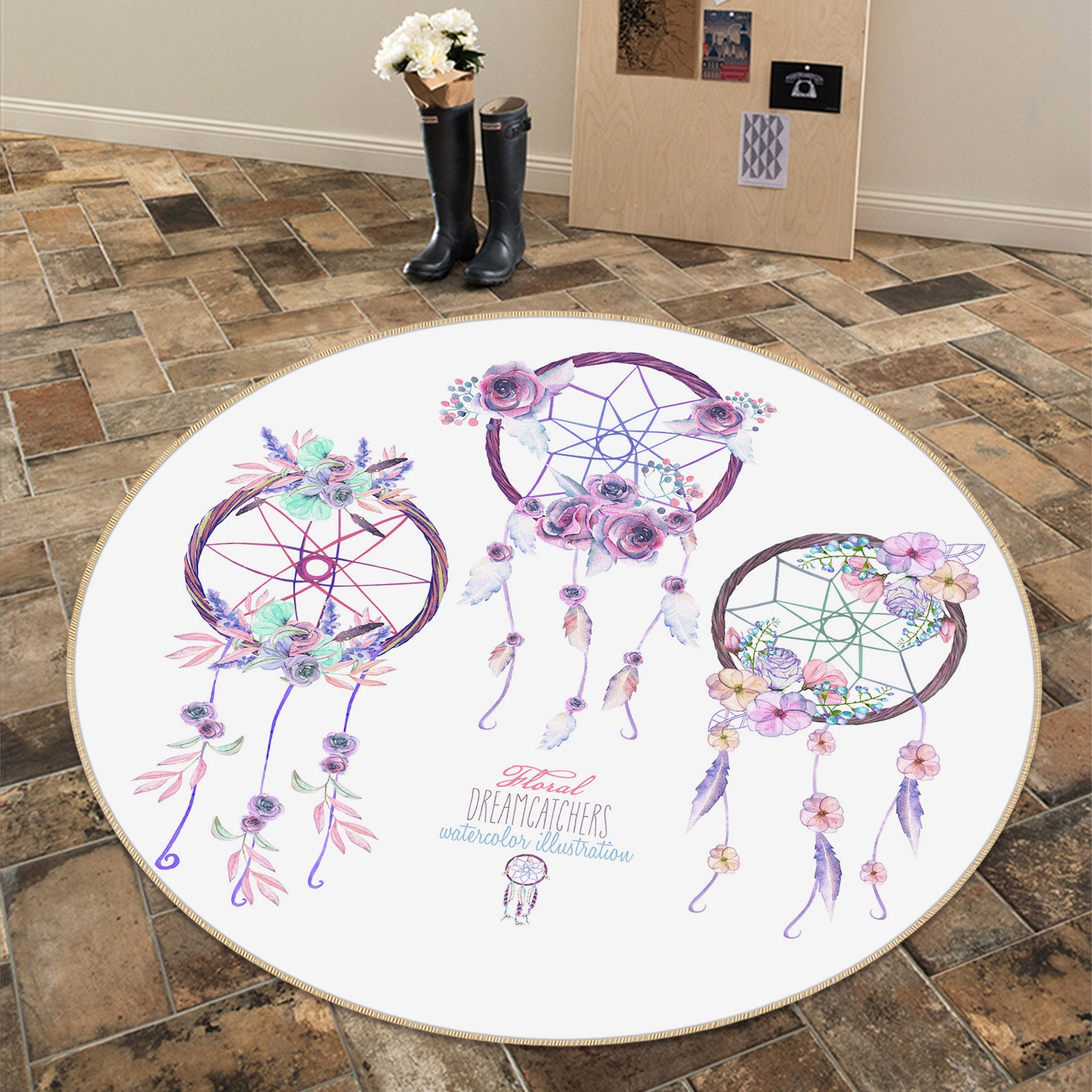 3D Three Dream Catchers 29030 Round Non Slip Rug Mat