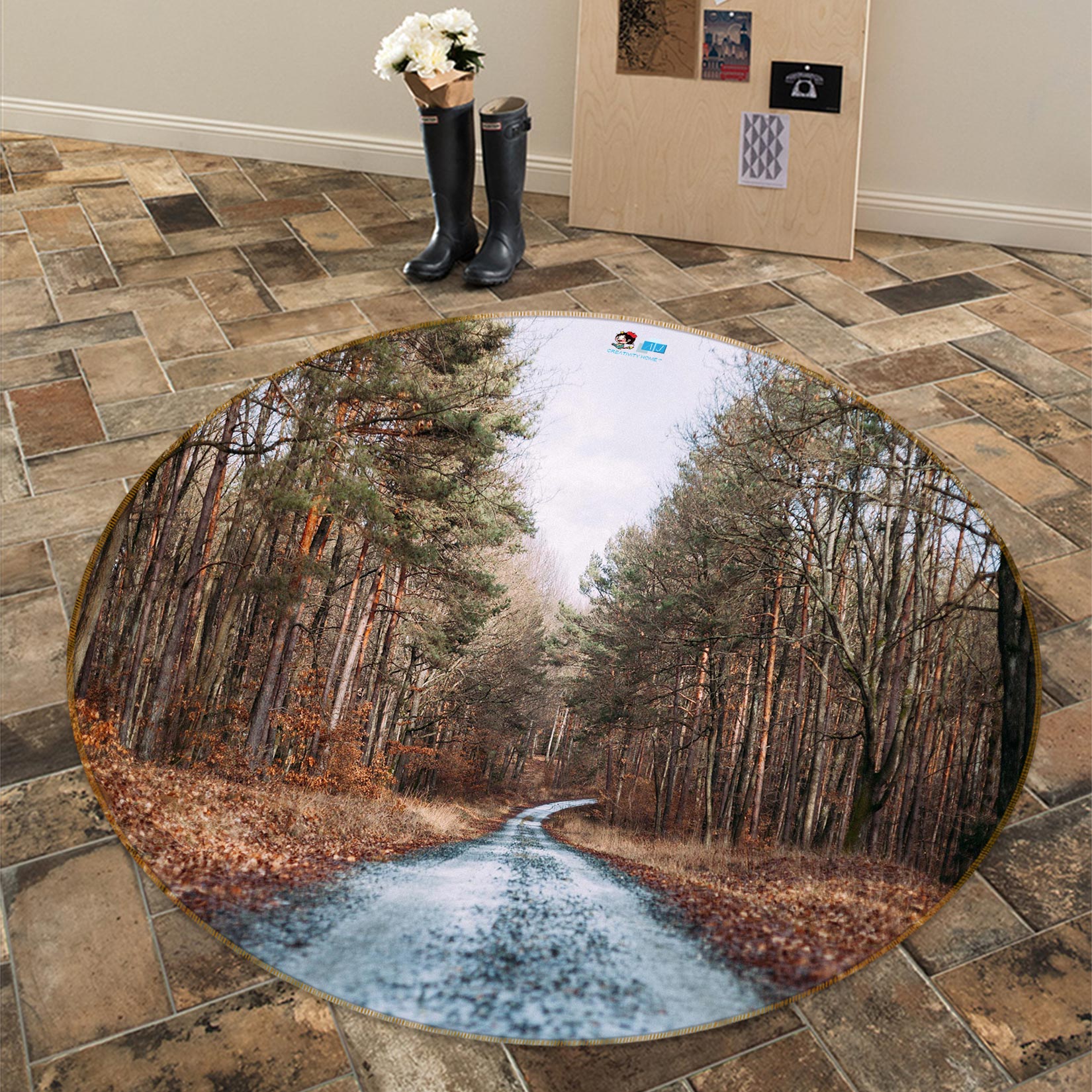 3D Forest The Way 72262 Round Non Slip Rug Mat