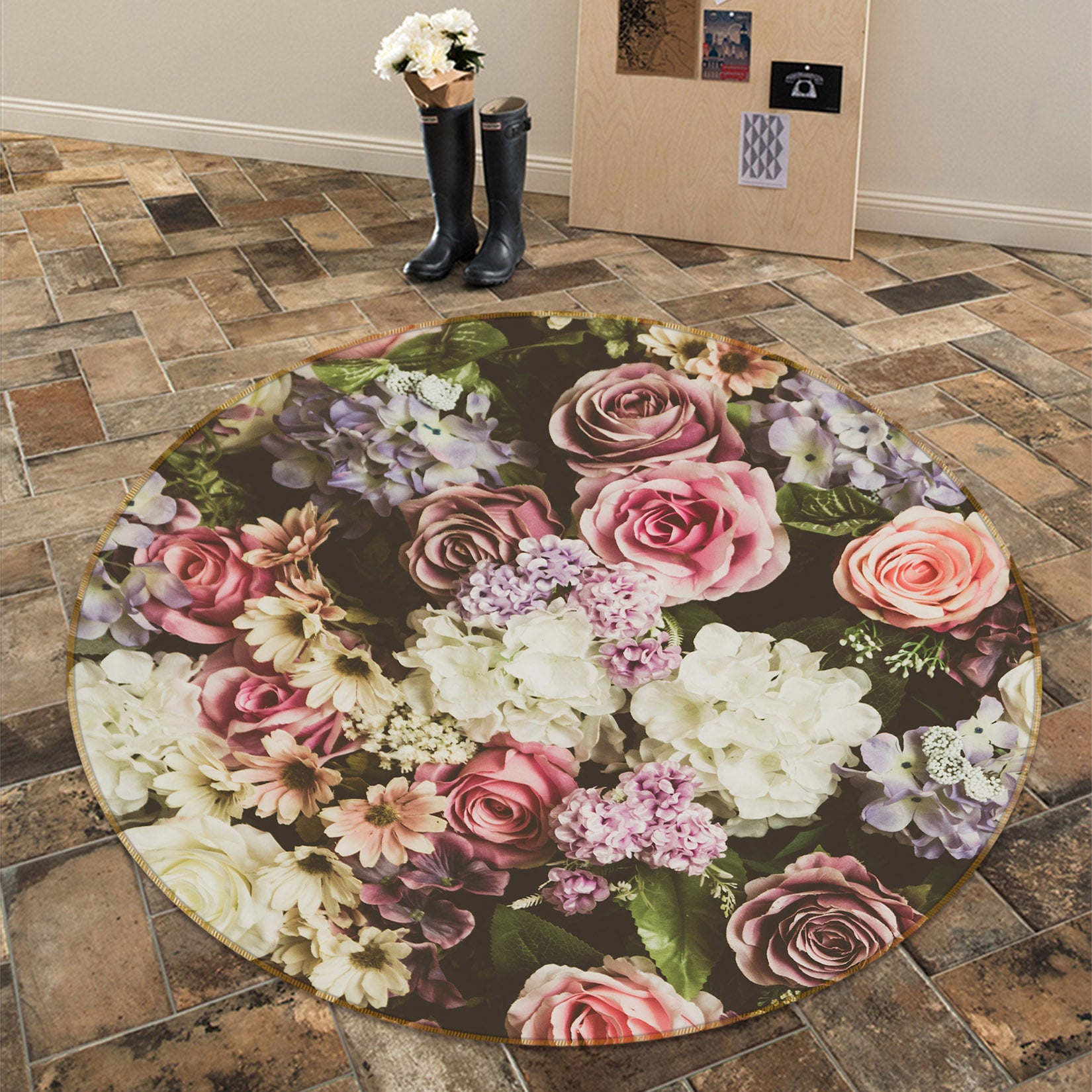 3D Flower Bush 29017 Round Non Slip Rug Mat