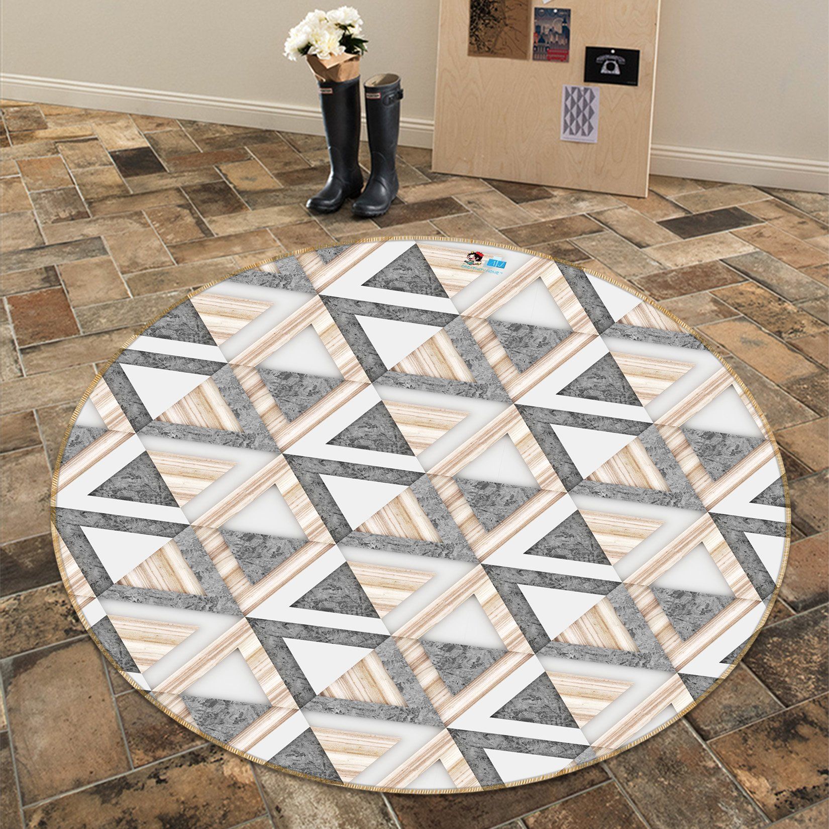 3D Triangle 3185 Round Non Slip Rug Mat Mat AJ Creativity Home