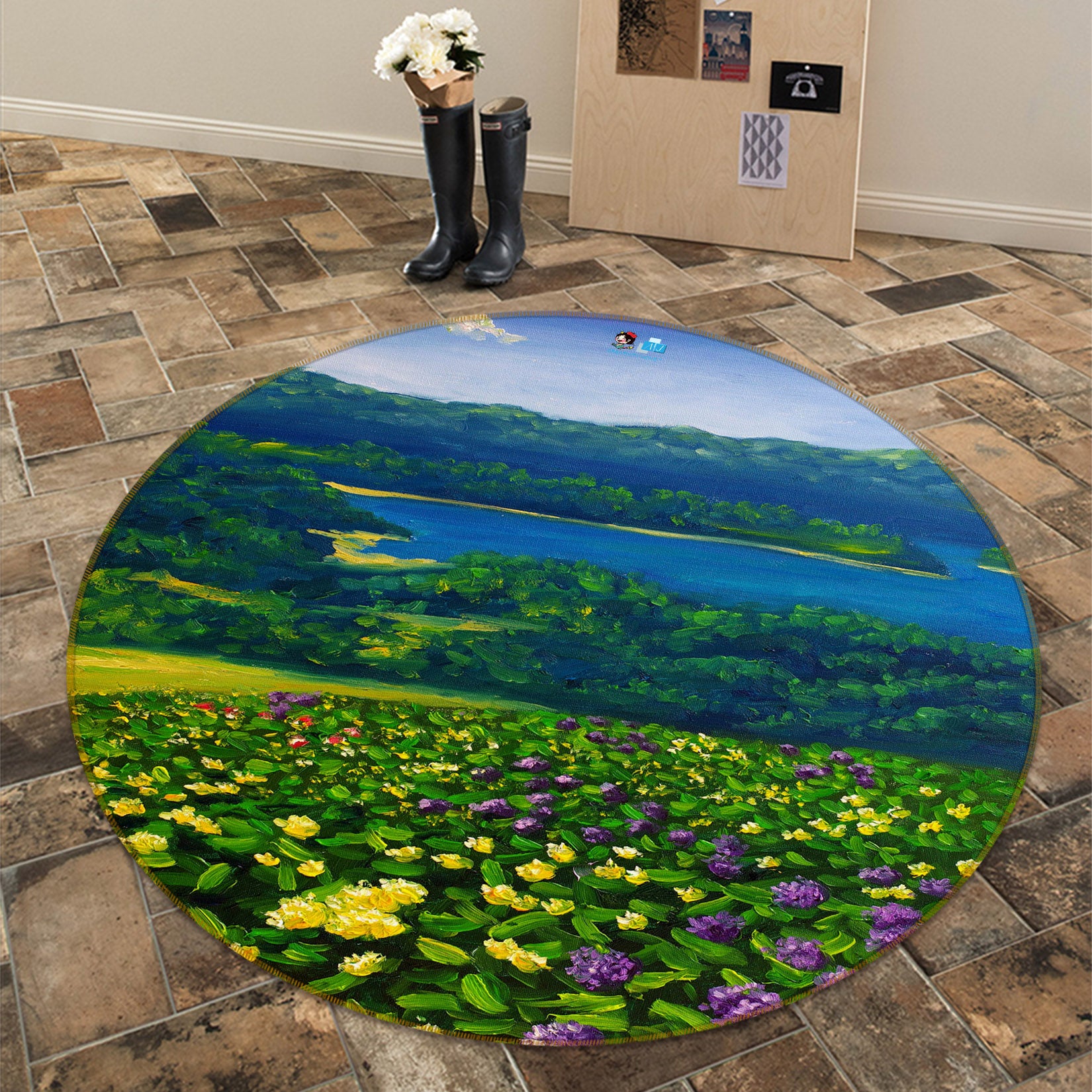 3D Flower Bush 69155 Round Non Slip Rug Mat