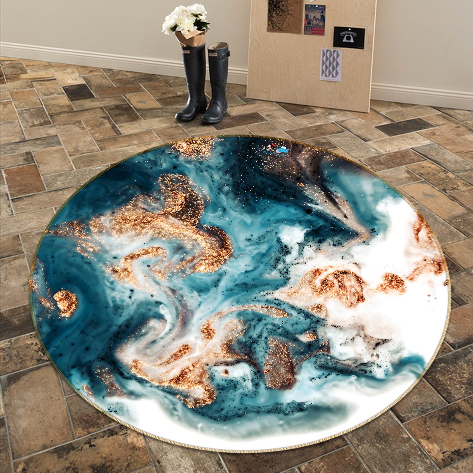 3D Abstract Flowing Green 138 Round Non Slip Rug Mat Mat AJ Creativity Home