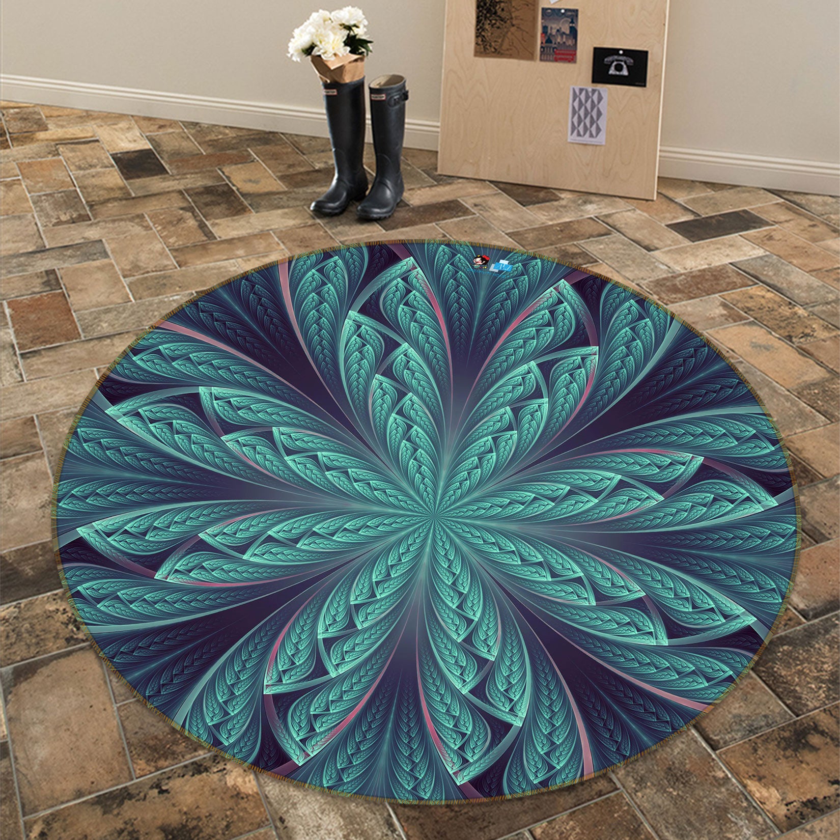 3D Pattern 80222 Round Non Slip Rug Mat