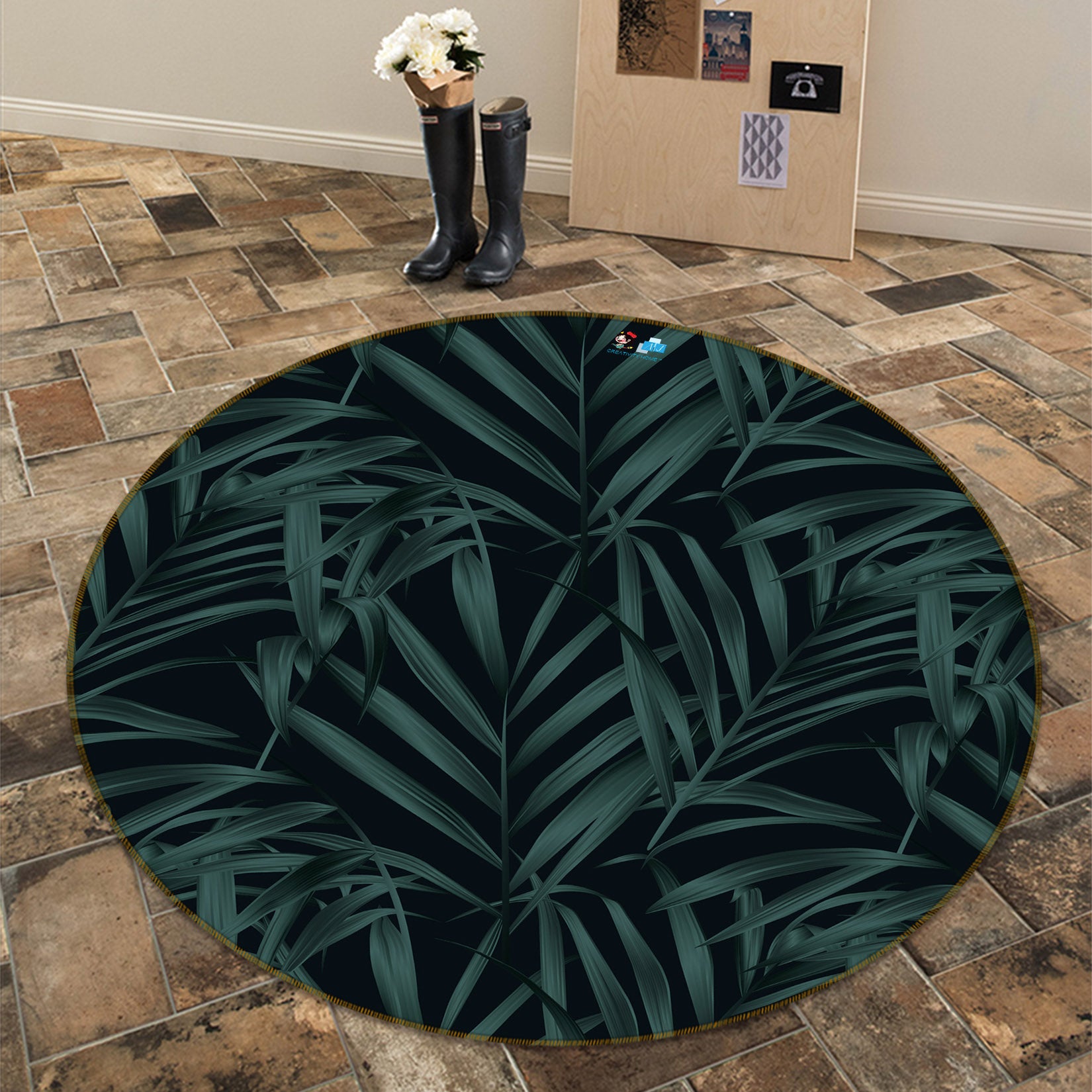 3D Leaves 69231 Round Non Slip Rug Mat