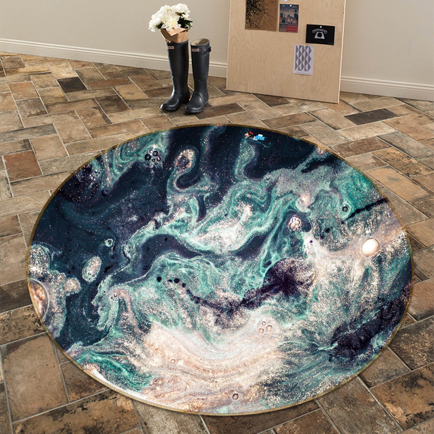 3D Green Wave Painting 143 Round Non Slip Rug Mat Mat AJ Creativity Home