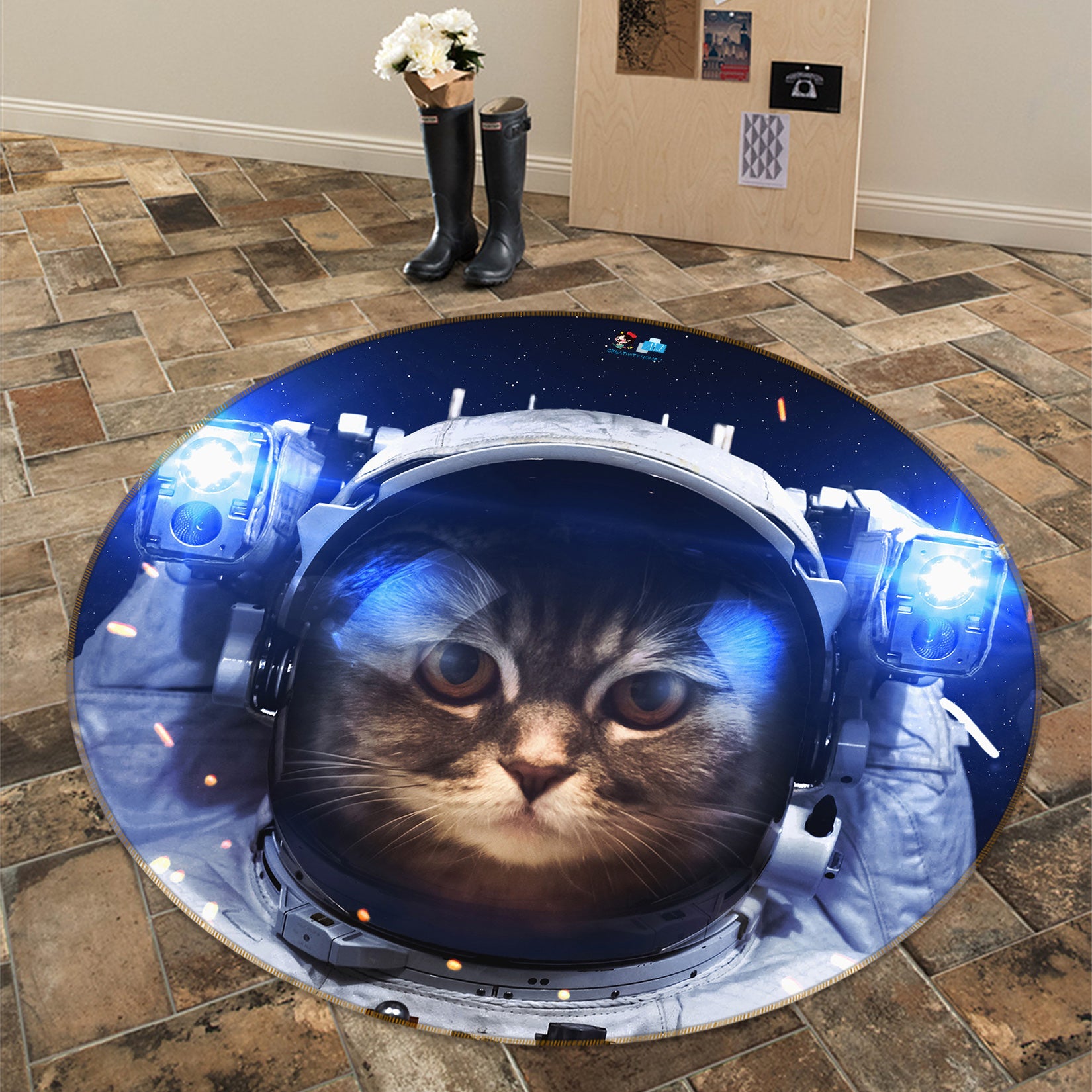 3D Space Cat 80296 Round Non Slip Rug Mat