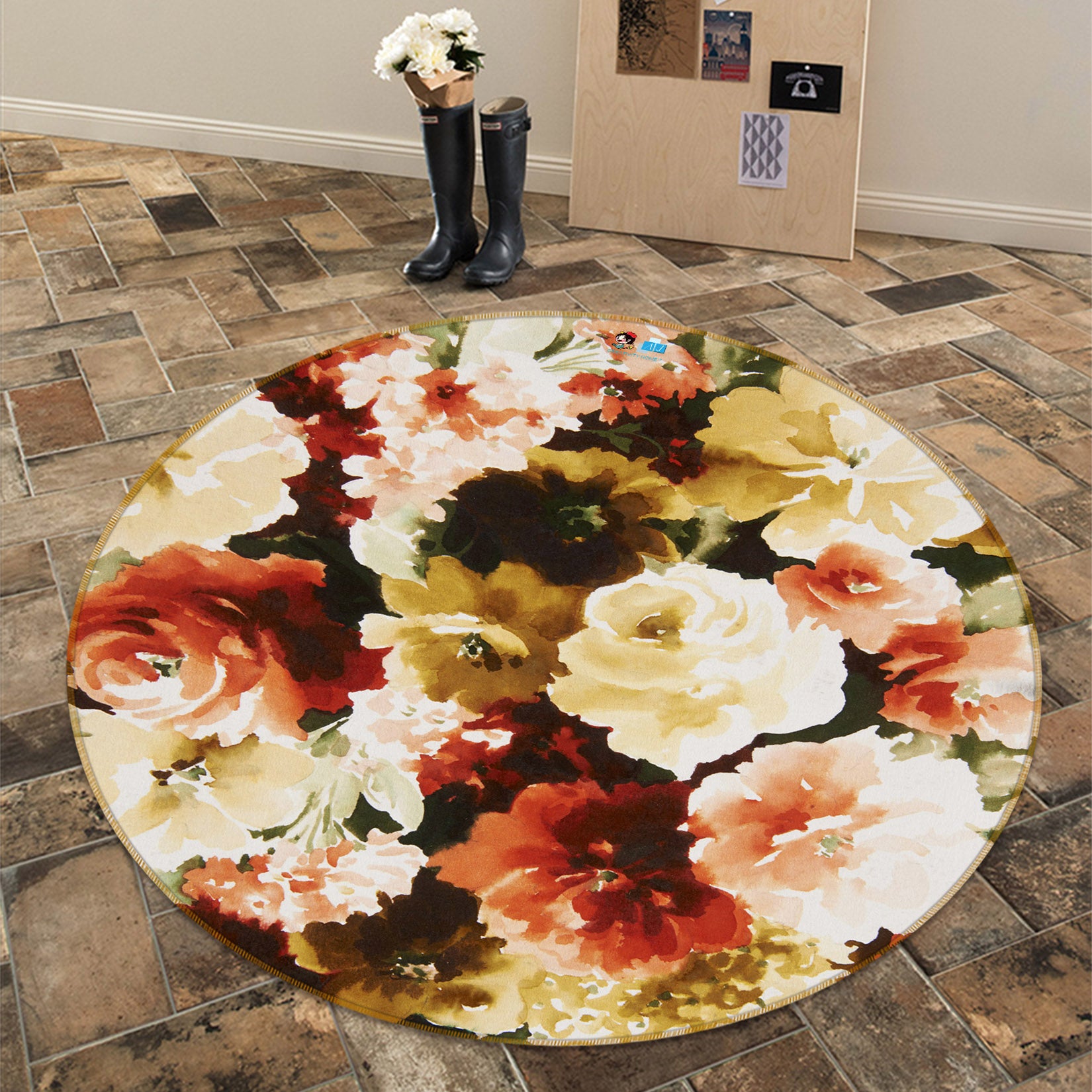 3D Flowers 69180 Round Non Slip Rug Mat
