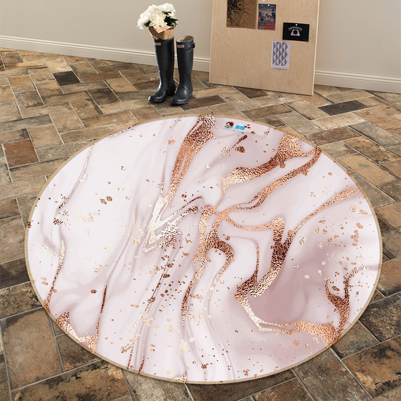 3D Golden Marbling 71161 Round Non Slip Rug Mat