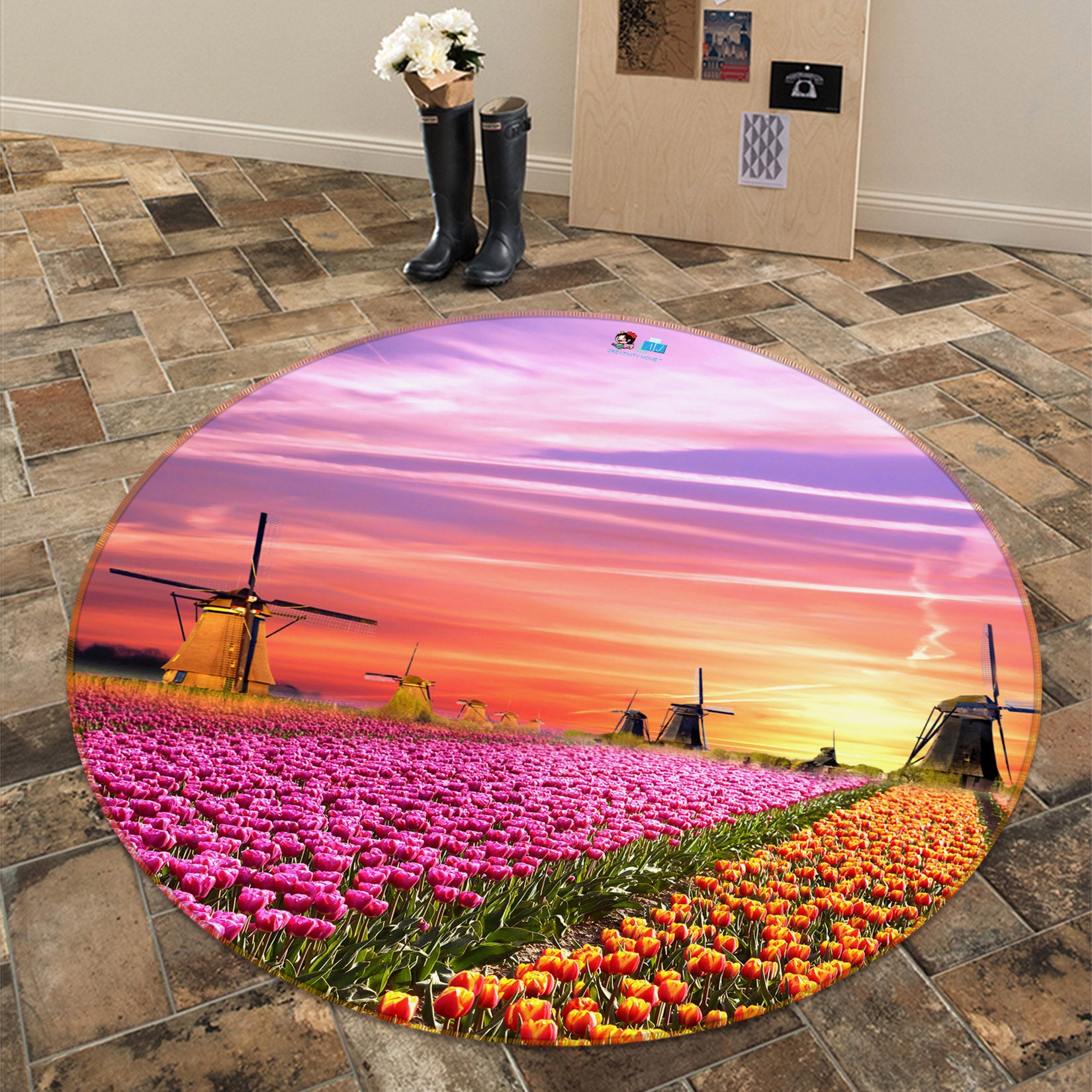 3D Flower Bush 69066 Round Non Slip Rug Mat