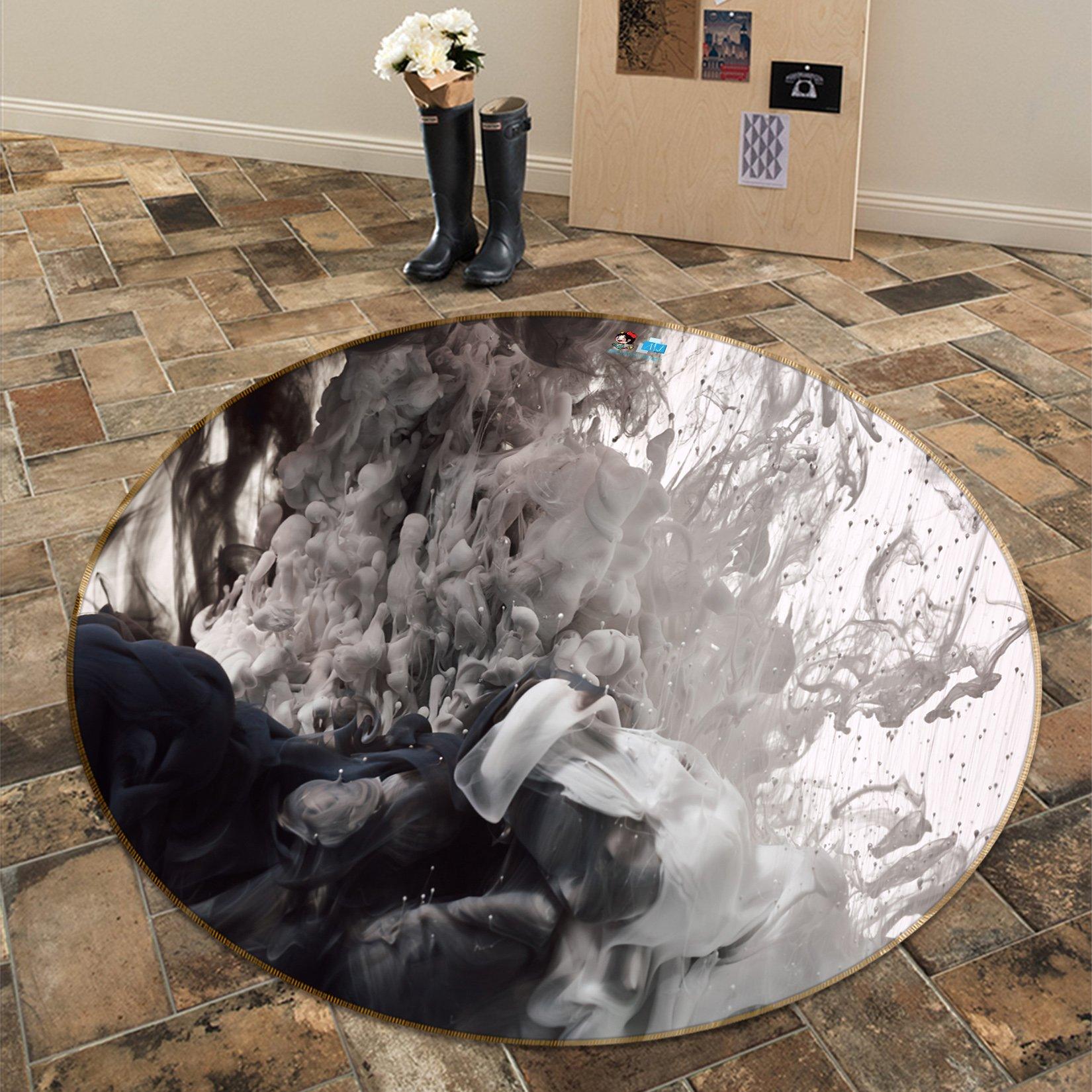 3D Water Ink Black And White 116 Round Non Slip Rug Mat Mat AJ Creativity Home