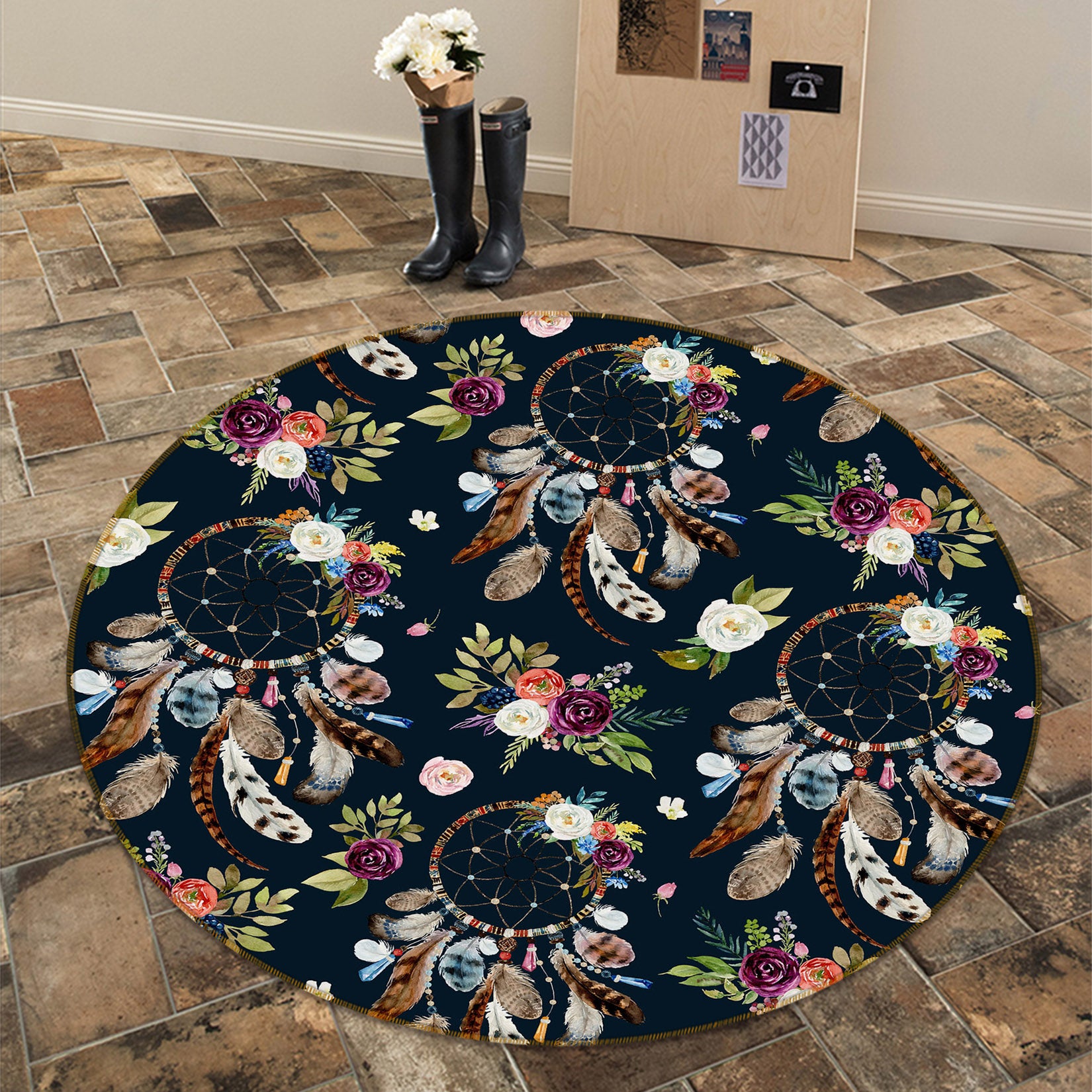 3D Many Dream Catchers 29035 Round Non Slip Rug Mat