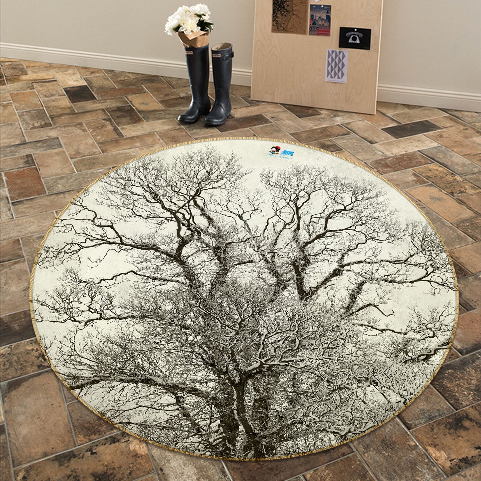 3D Branches 72071 Round Non Slip Rug Mat