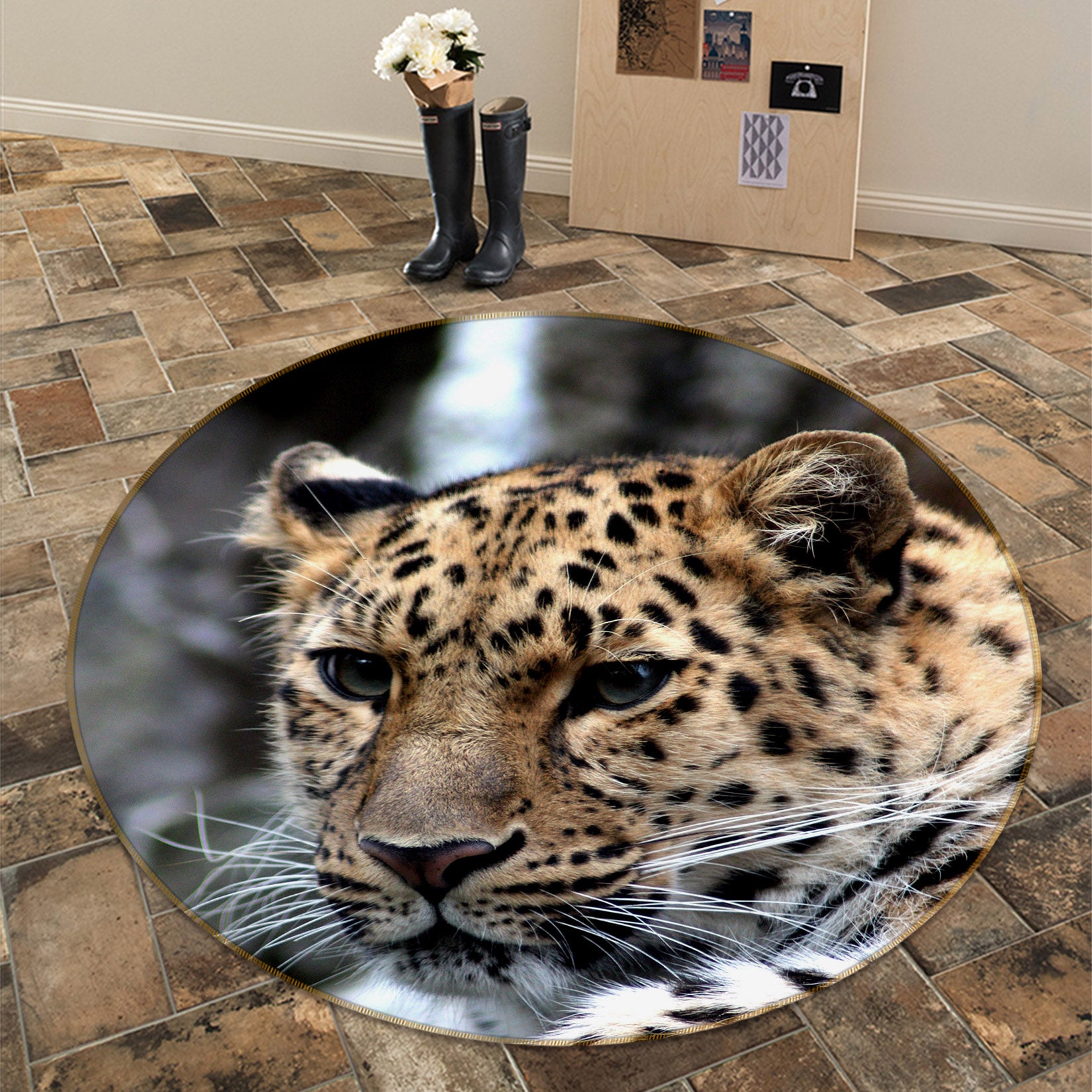 3D Leopard 81300 Animal Round Non Slip Rug Mat