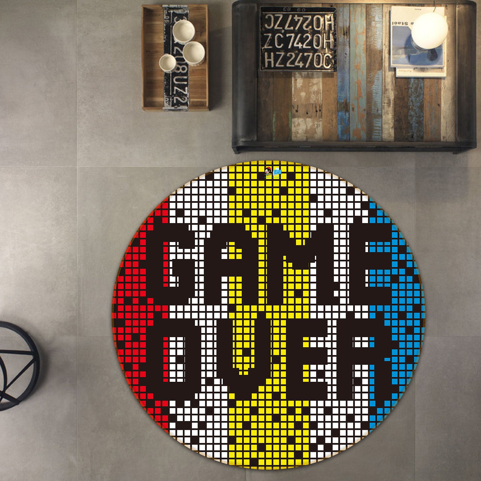 3D Game Over 74258 Round Non Slip Rug Mat