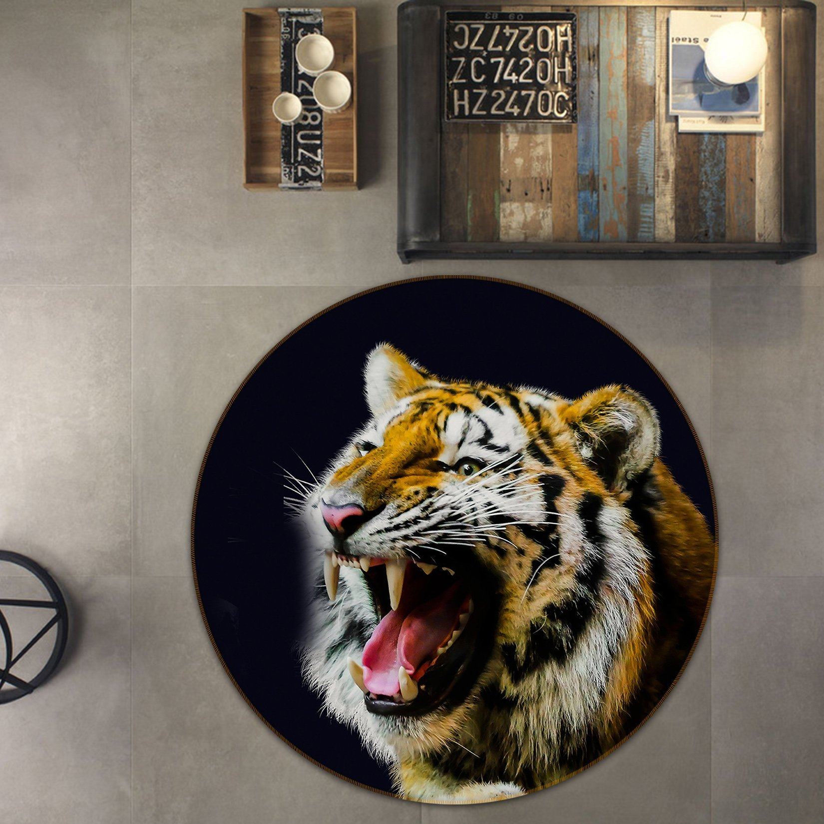 3D Tiger Howling 019 Animal Round Non Slip Rug Mat Mat AJ Creativity Home