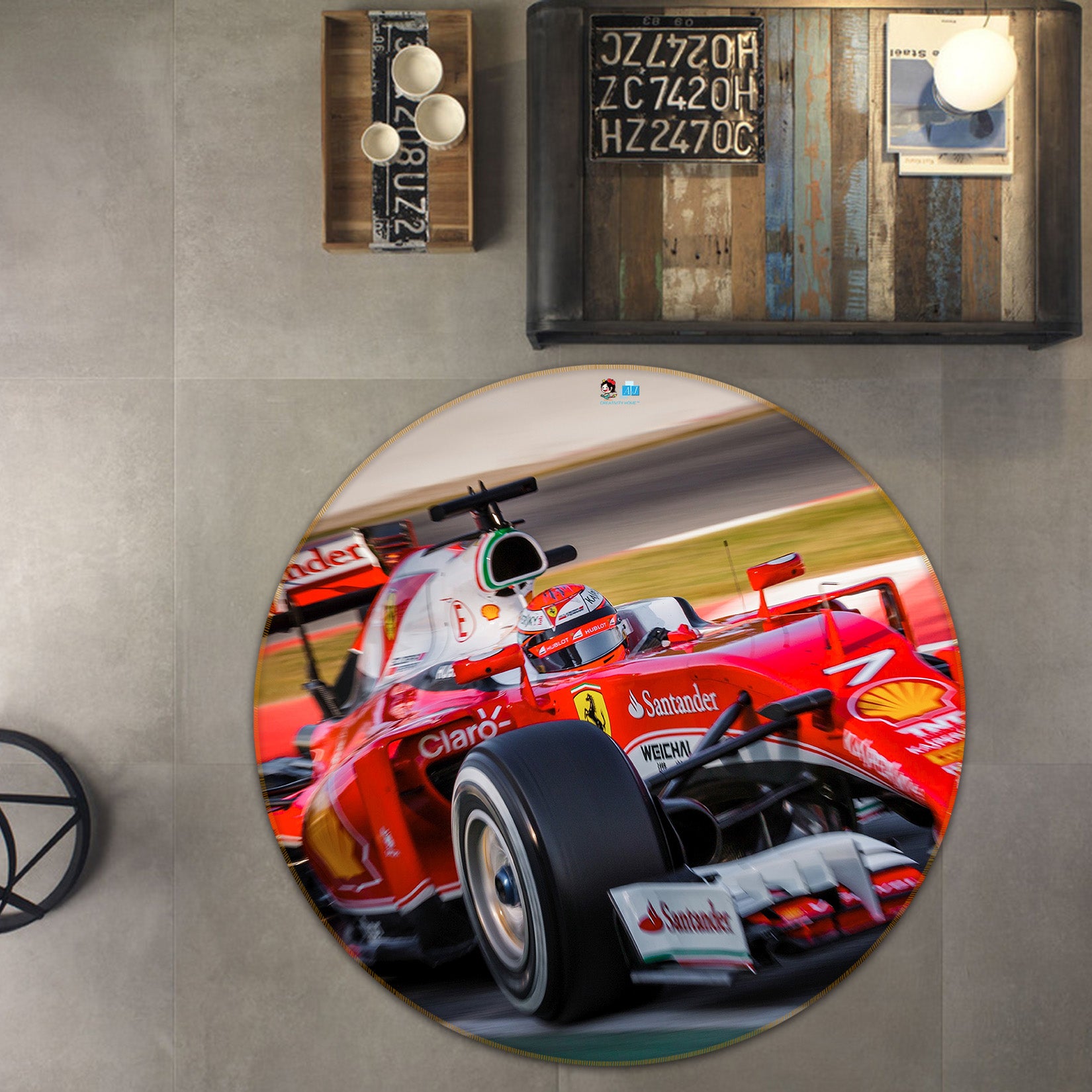 3D Red Racing Car 74167 Round Non Slip Rug Mat