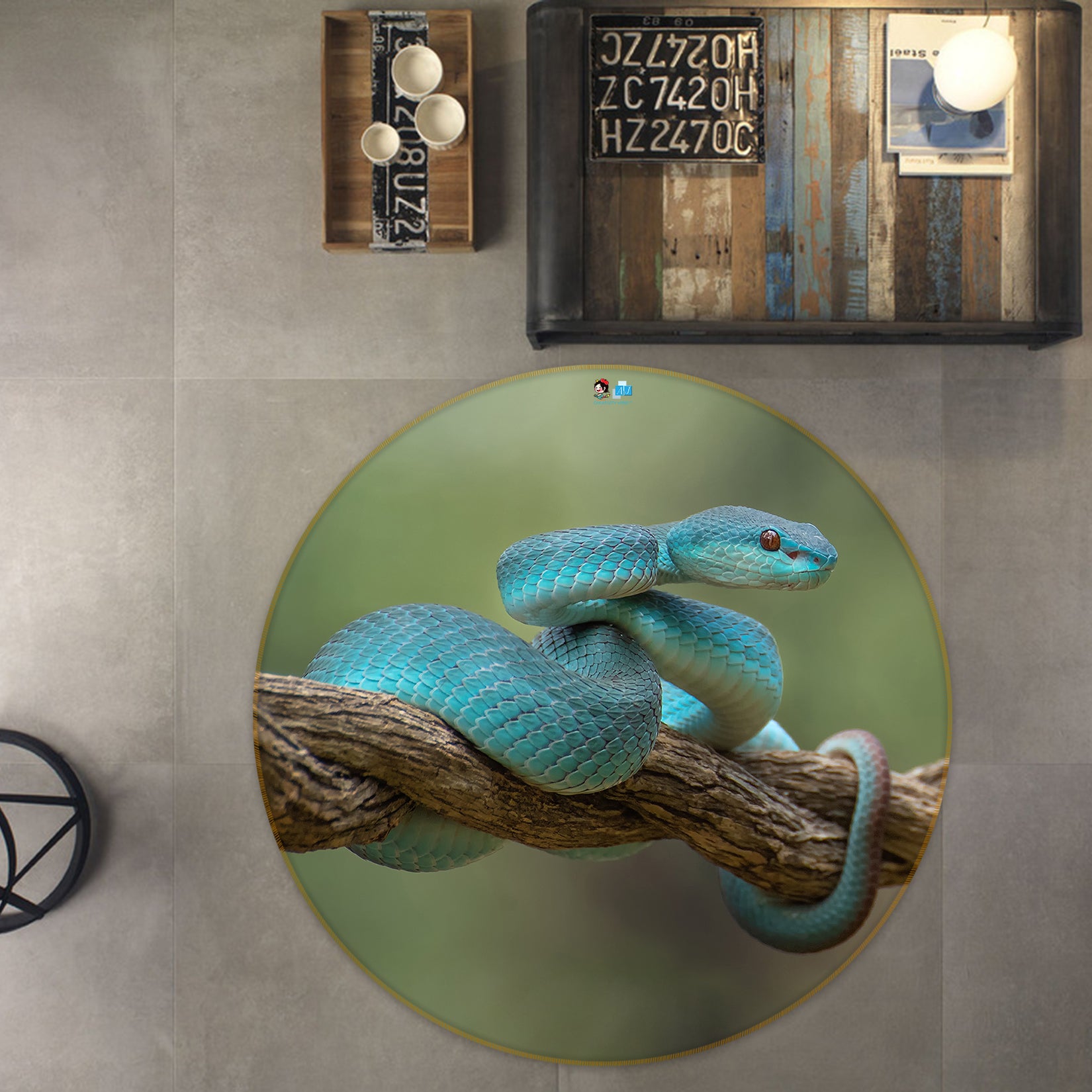 3D Green Snake 81168 Round Non Slip Rug Mat