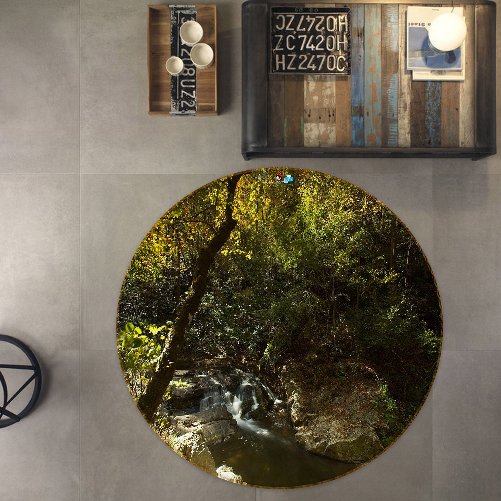 3D Trees Stream 11194 Kathy Barefield Rug Round Non Slip Rug Mat