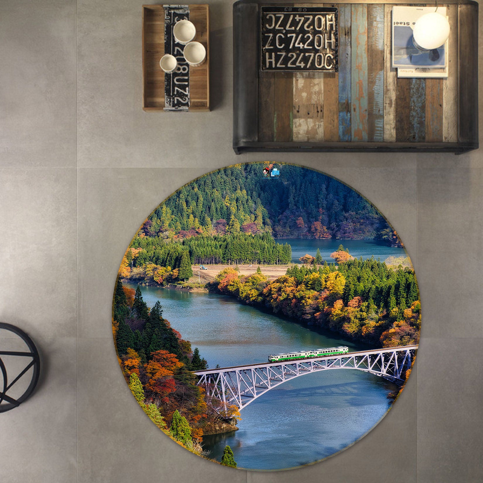 3D River Bridge 69132 Round Non Slip Rug Mat