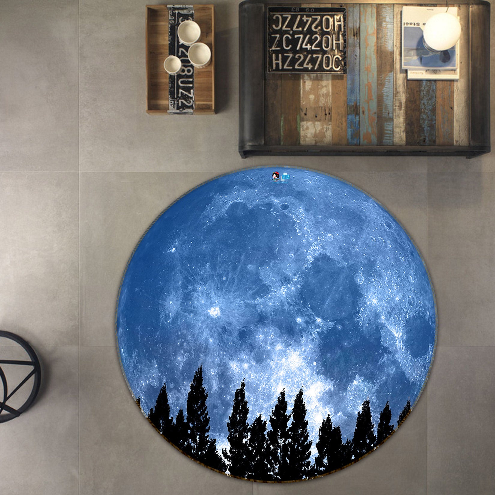 3D Moon Forest 81190 Round Non Slip Rug Mat