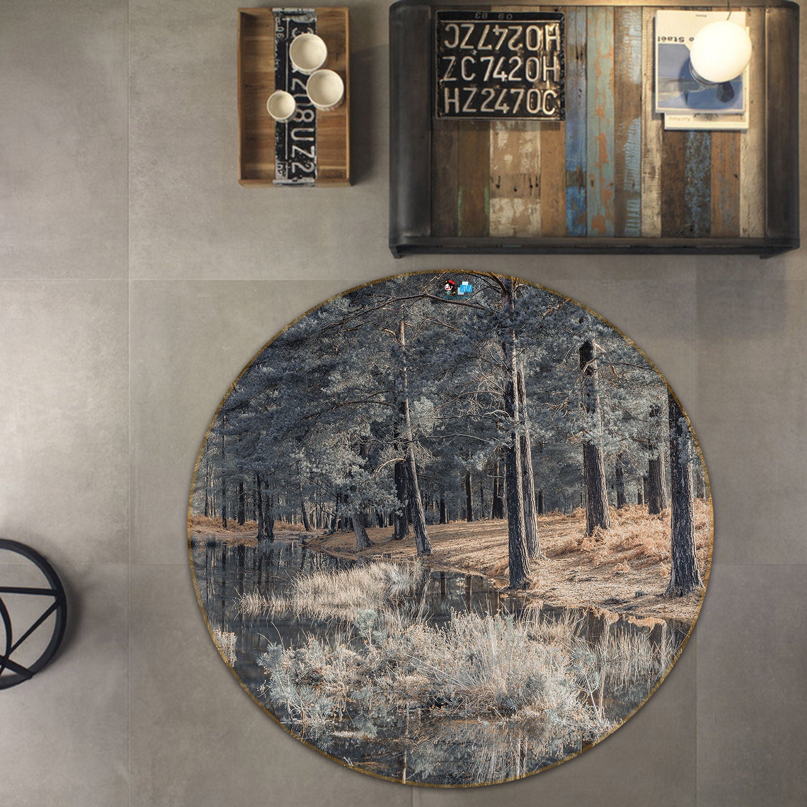 3D Dense Branches 7387 Assaf Frank Rug Round Non Slip Rug Mat