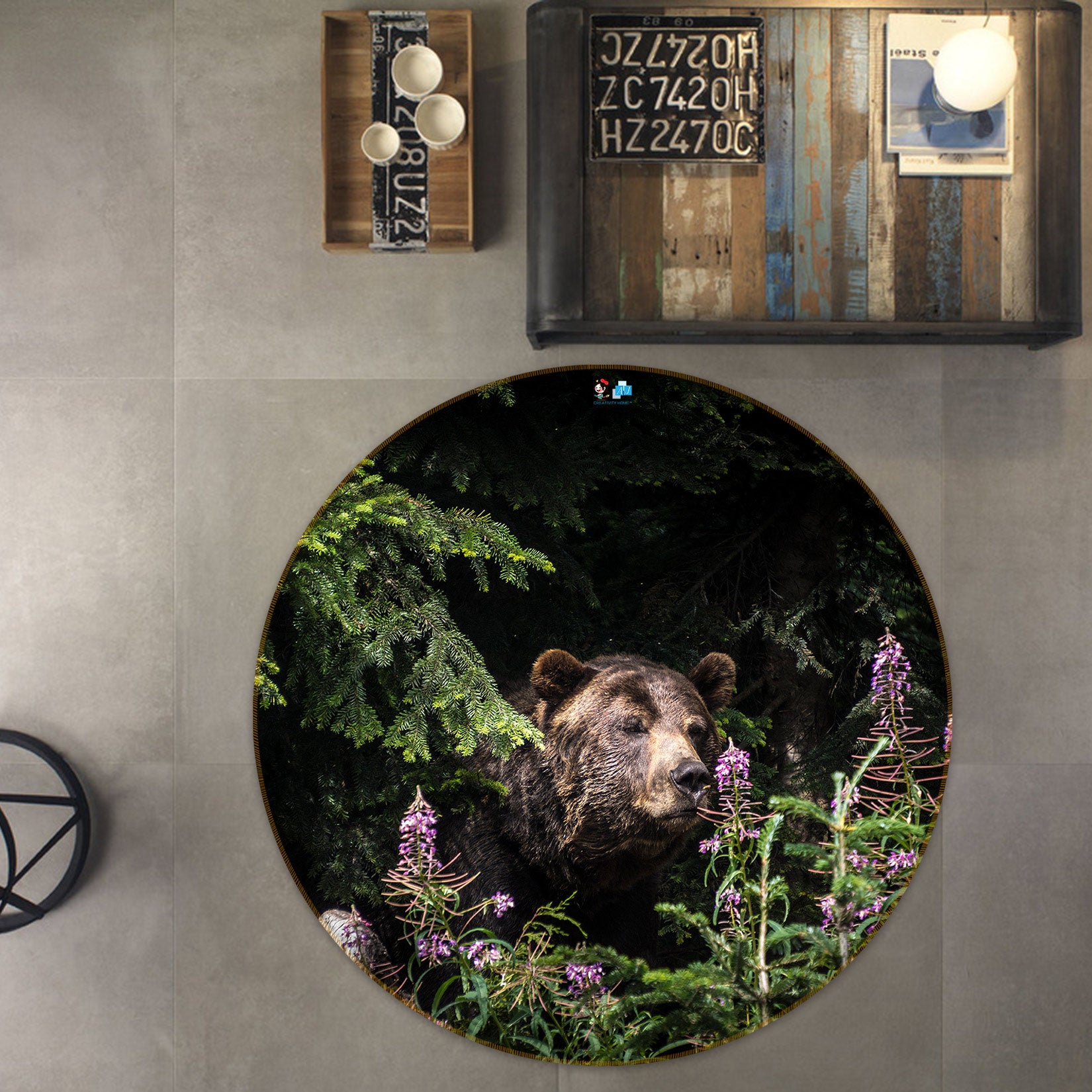 3D Jungle Brown Bear 81230 Round Non Slip Rug Mat