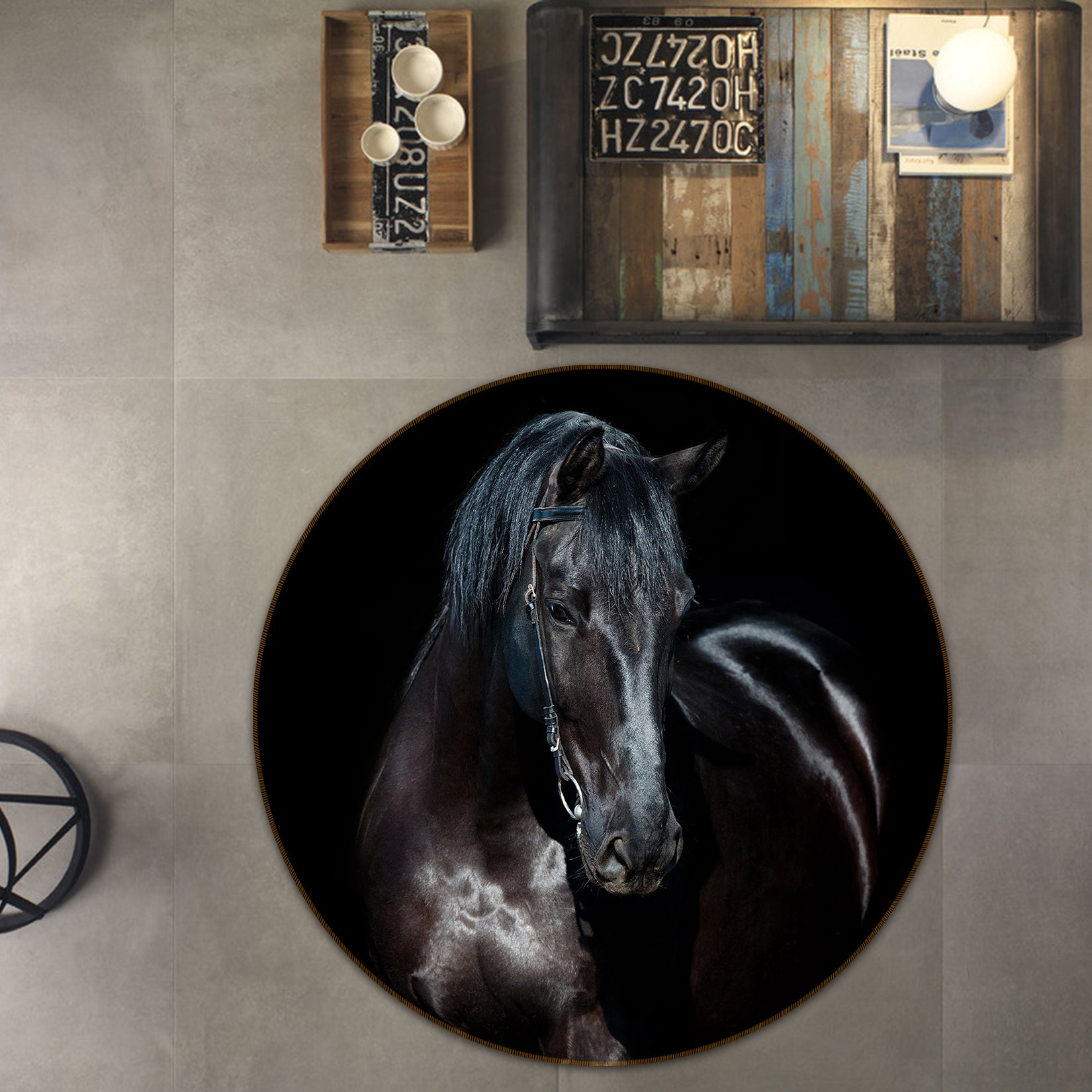 3D Dark Horse 38012 Animal Round Non Slip Rug Mat