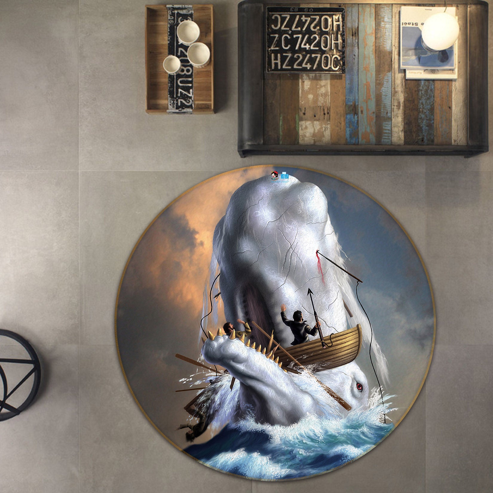 3D Wave Boat 85135 Jerry LoFaro Rug Round Non Slip Rug Mat