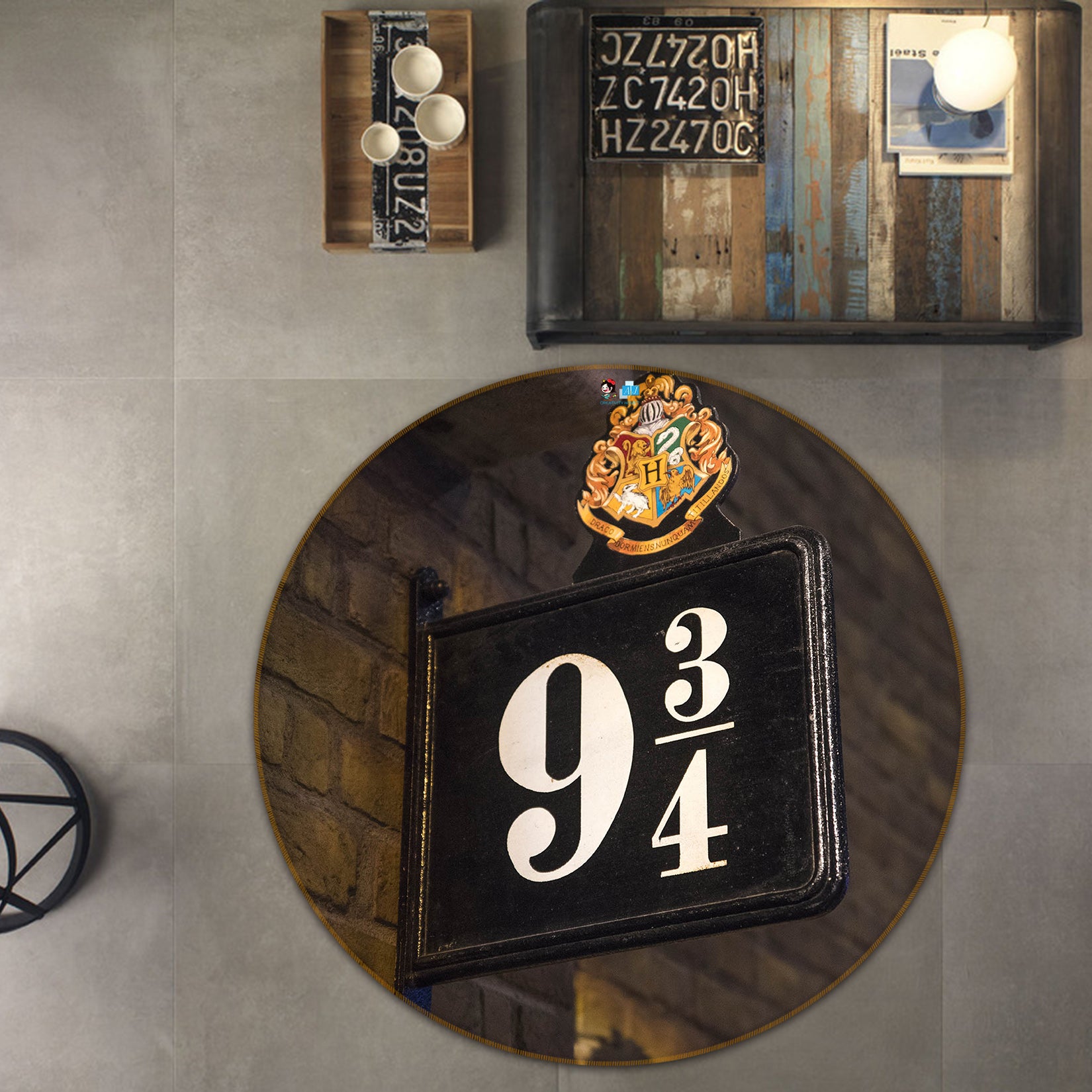 3D Nine Three Quarters Stop Sign 72133 Round Non Slip Rug Mat