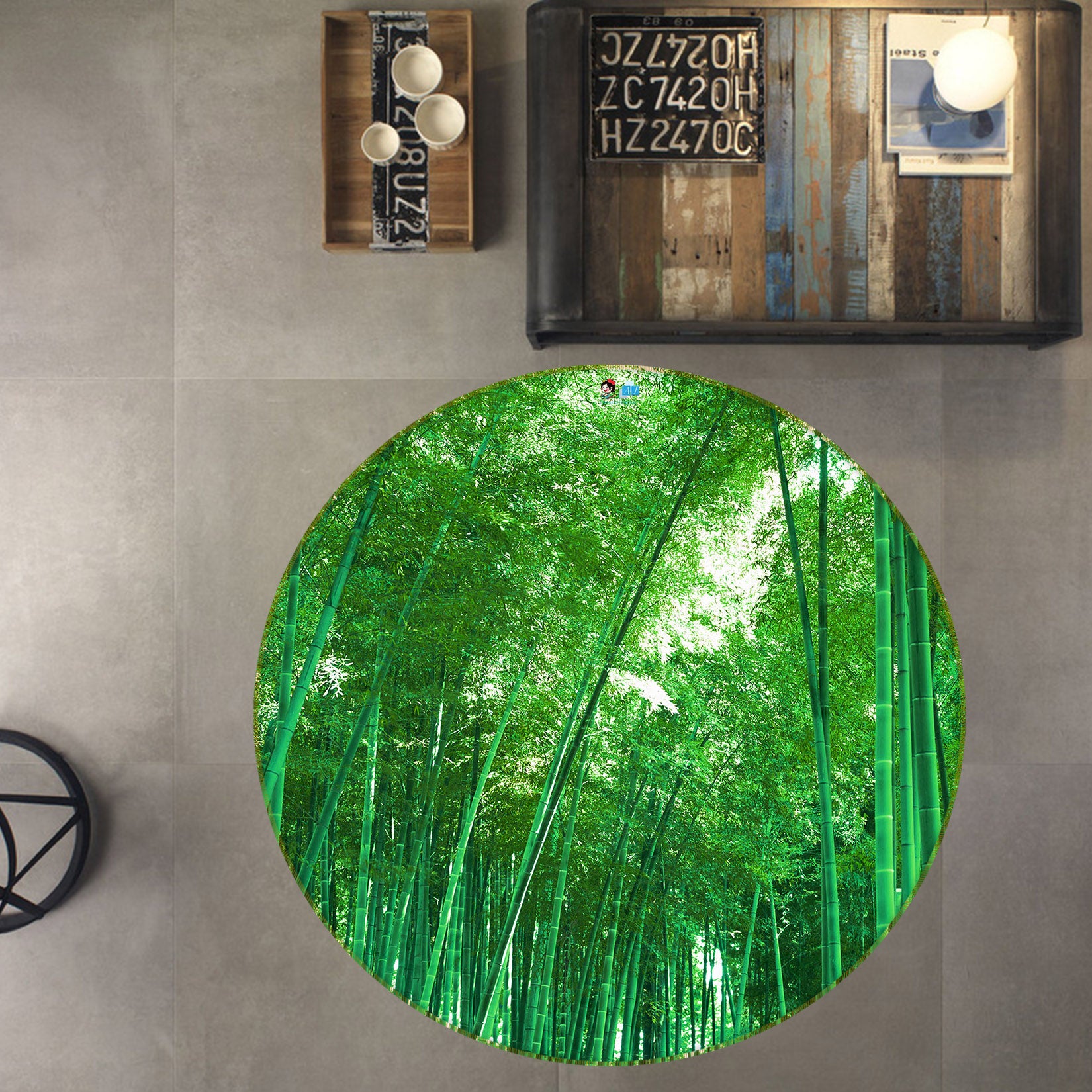 3D Bamboo Forest 74047 Round Non Slip Rug Mat
