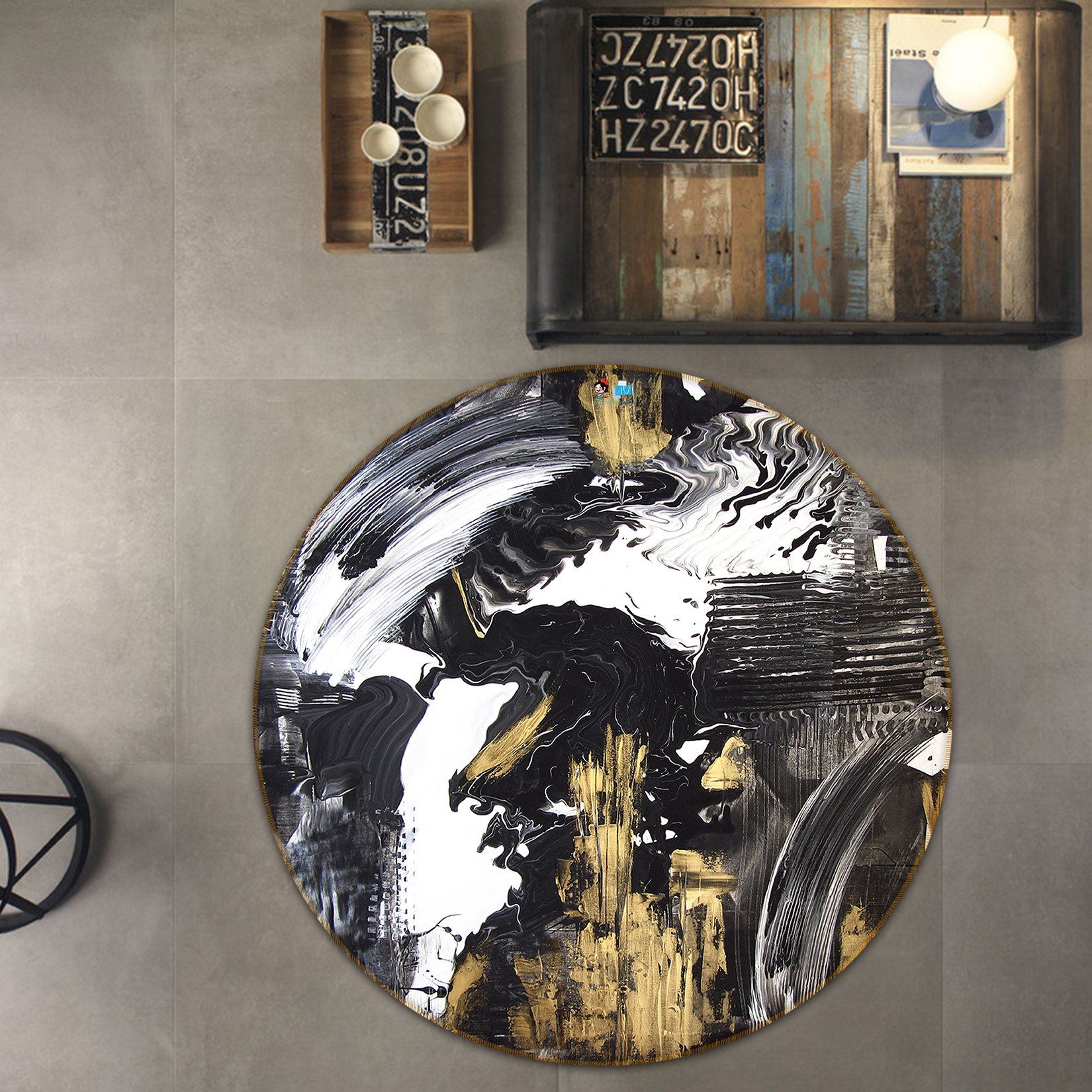 3D Black Gold Graffiti 685 Round Non Slip Rug Mat Mat AJ Creativity Home