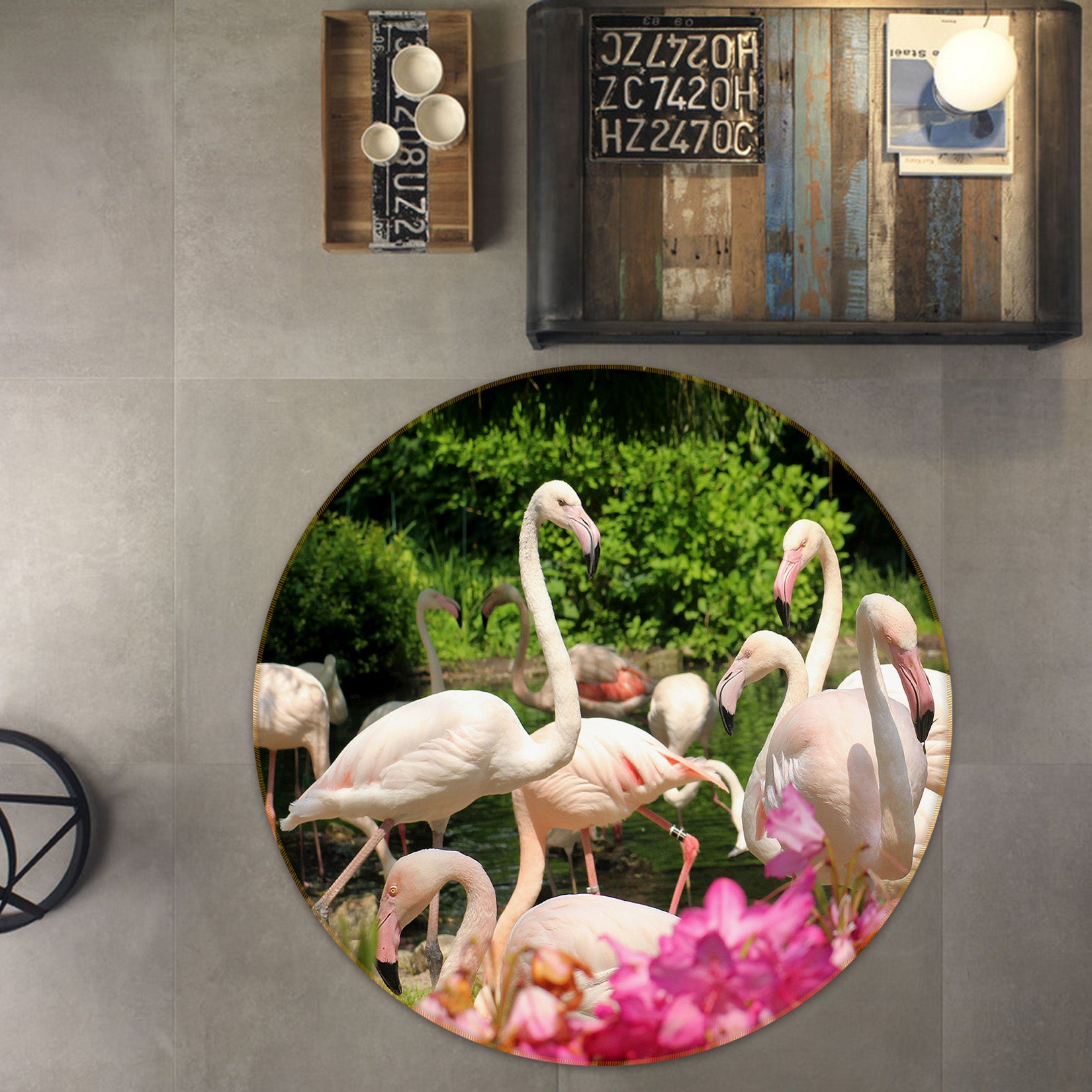 3D Flaming 81288 Animal Round Non Slip Rug Mat