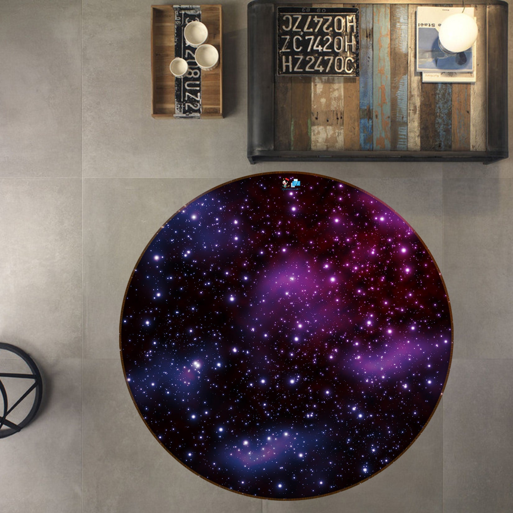 3D Purple Starlight 74104 Round Non Slip Rug Mat