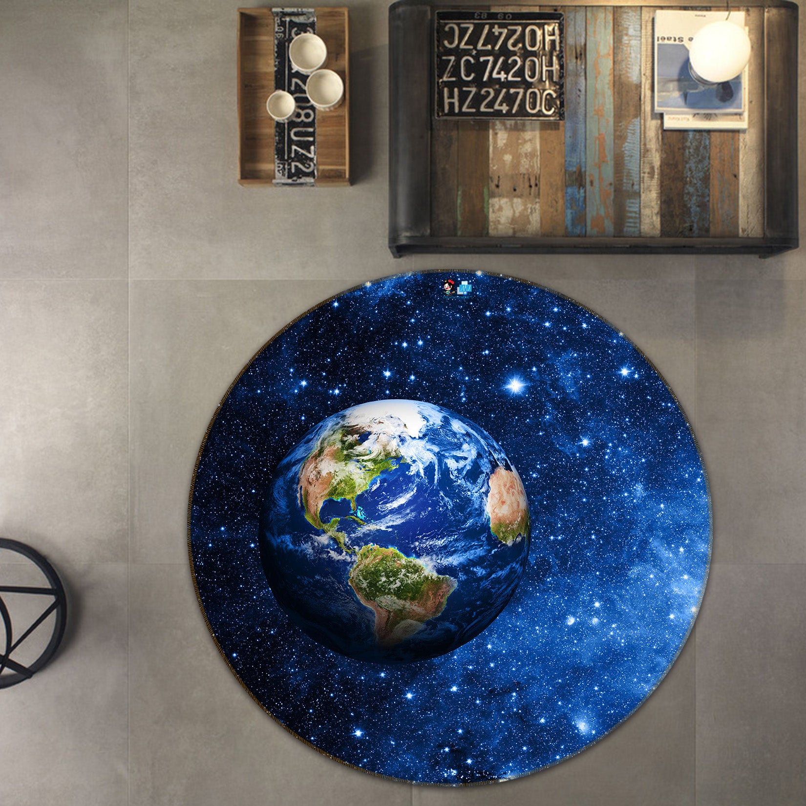 3D Earth Starry Sky 74142 Round Non Slip Rug Mat
