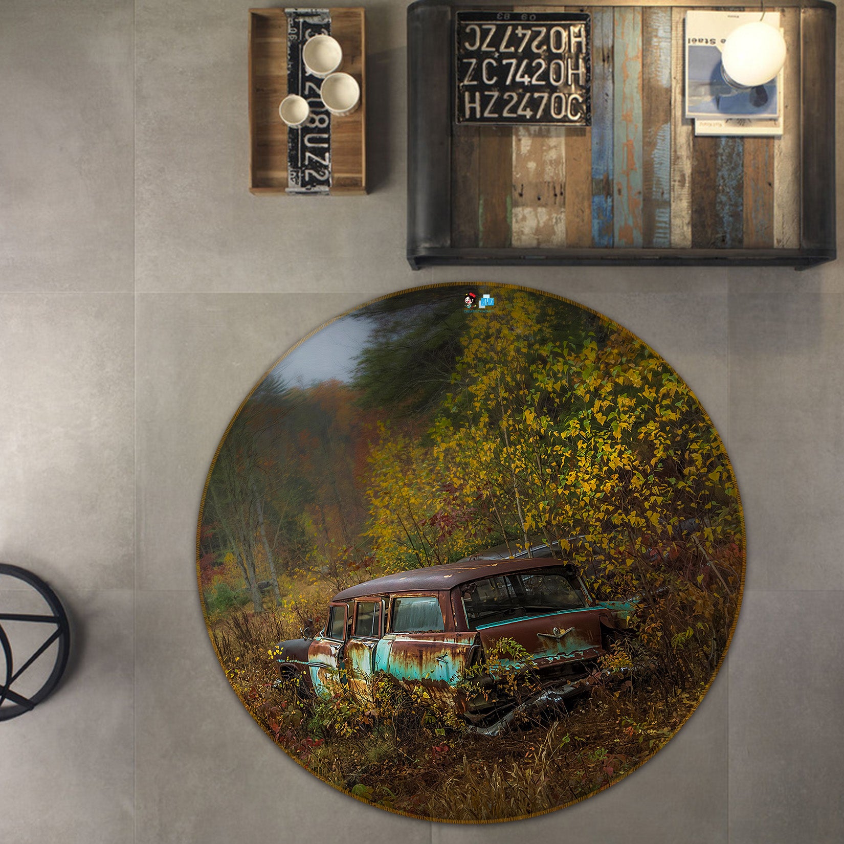 3D Grove Scrap Car 85150 Jerry LoFaro Rug Round Non Slip Rug Mat